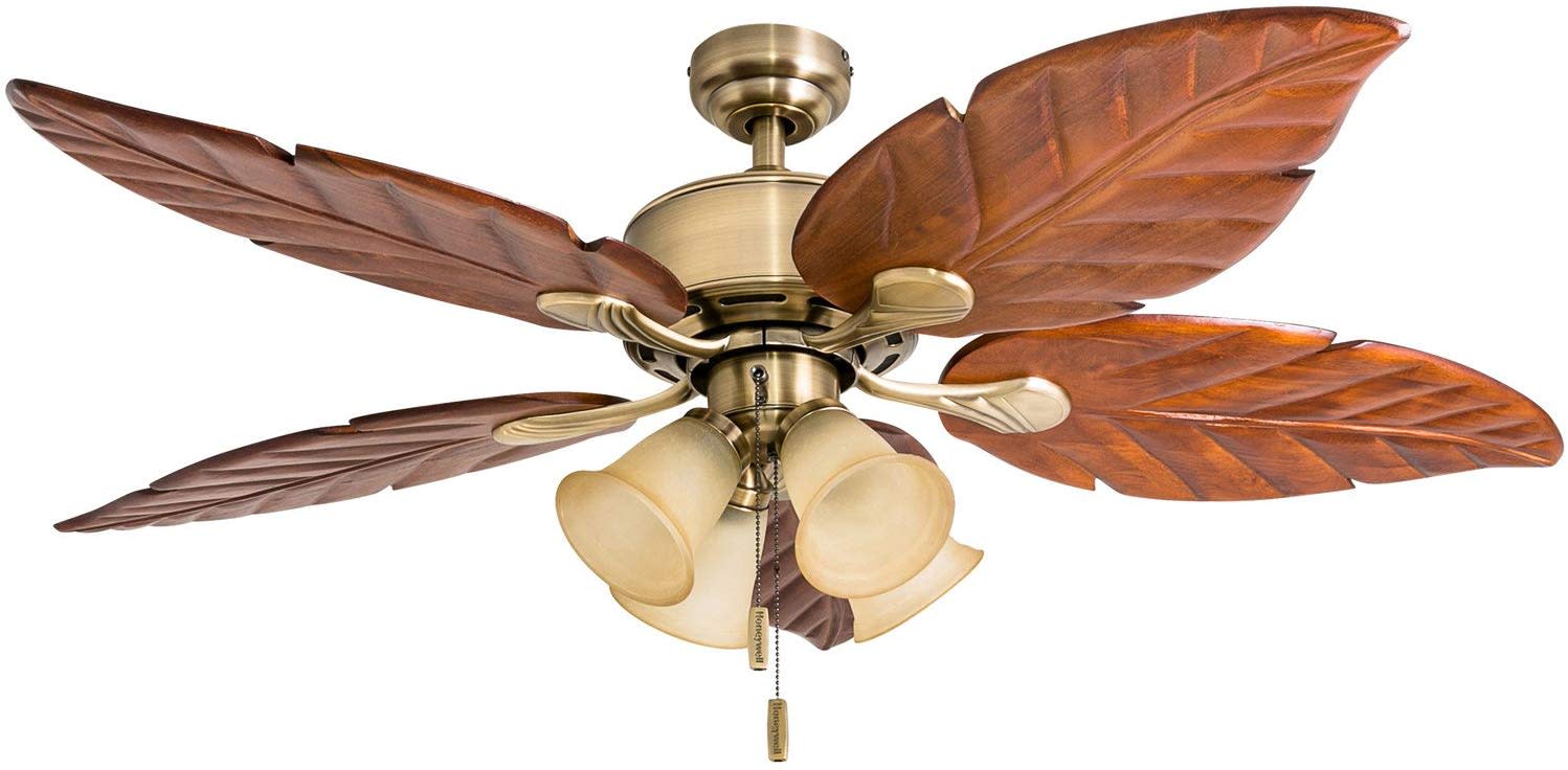 Honeywell Ceiling Fans Royal Palm 4 Light Royal Palm 52" 5 Blade Indoor LED Ceiling Fan Aged Brass Fans Ceiling Fans Indoor Ceiling Fans