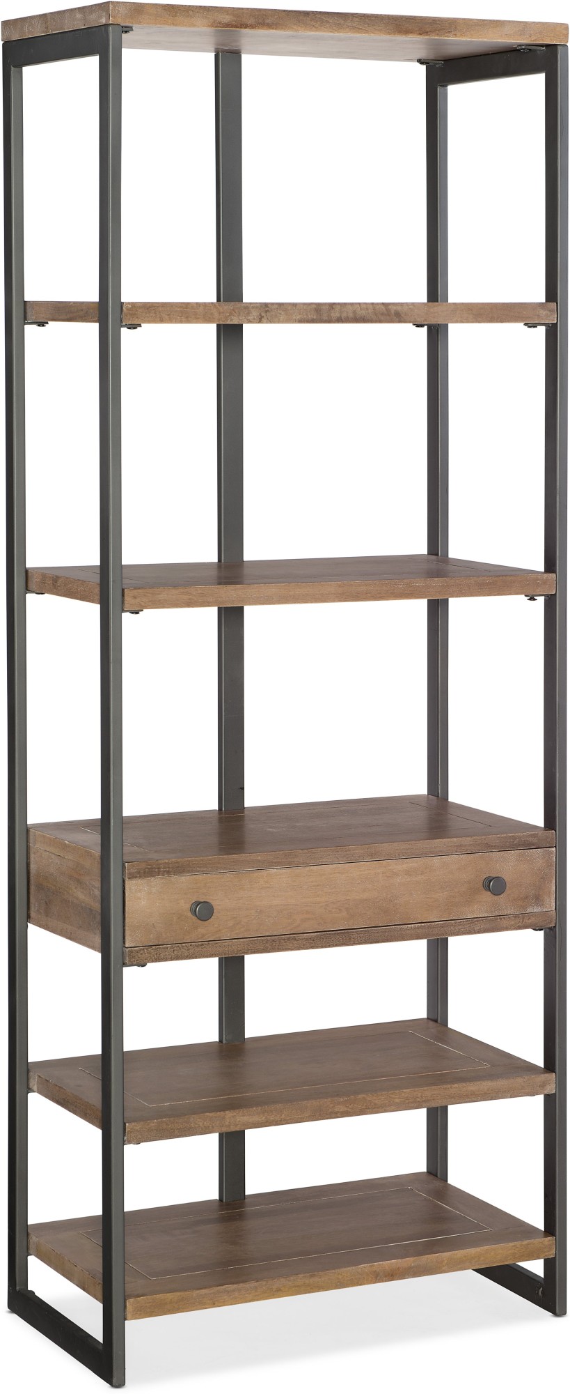Hooker Furniture 5681-10445-MWD 30 Inch Wide Home Office Shelving Unit with Drawer Natural Wood Storage and Organization Home Organizers Shelving