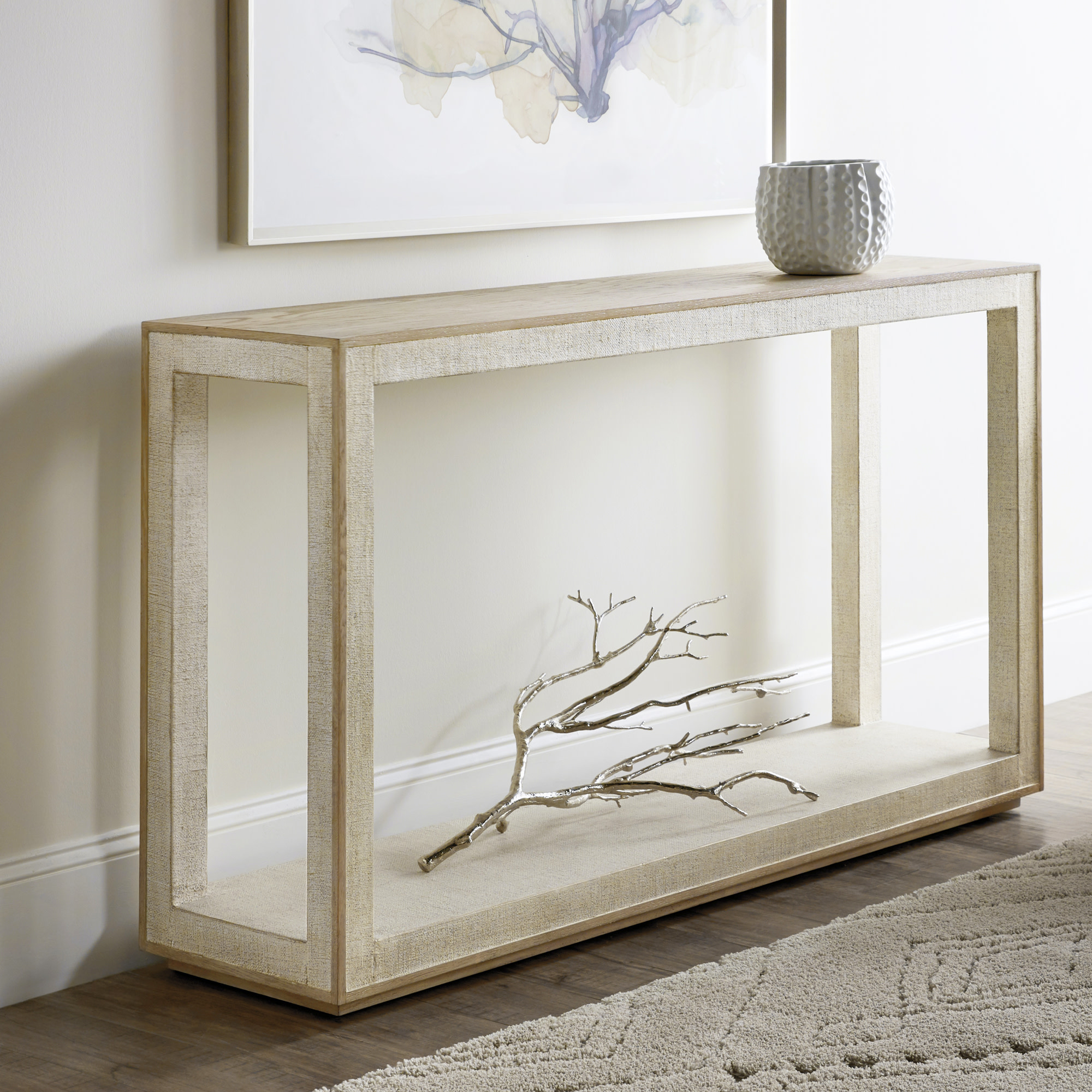 Photos - Sofa Wide Hooker Furniture 6120-85001-80 Cascade 58"  Modern Luxury Entry Hall Console Table with Burlap Accent Terrain Taupe Indo 