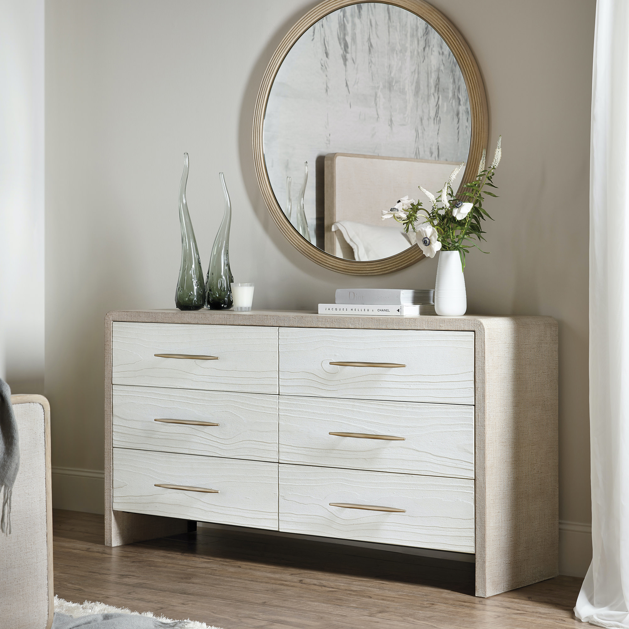 Photos - Dresser / Chests of Drawers Wide Hooker Furniture 6120-90002-05 Cascade 65"  6 Drawer Burlap and Resin Dresser Pebble Beach Burlap Indoor Furniture Stora 