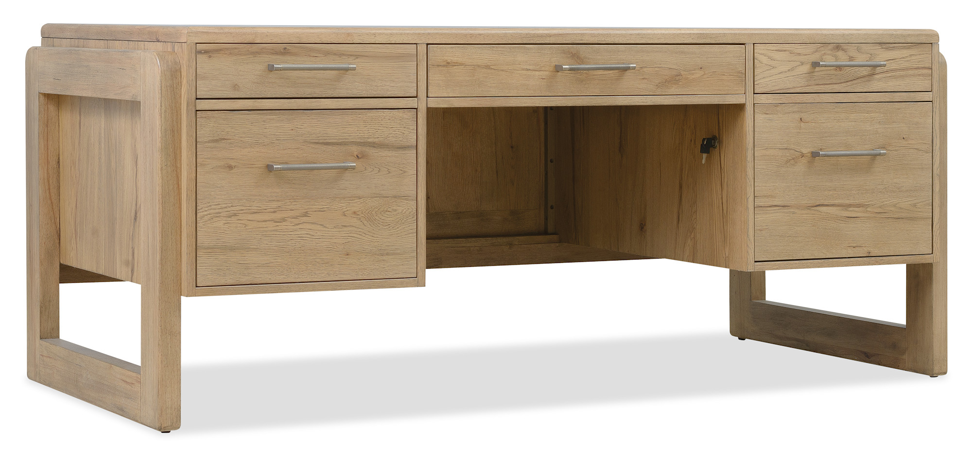 Hooker Furniture 6062-10462 Kalamazoo 73" Wood Veneer Top Veneer 5 Drawer Executive Desk White Oak Indoor Furniture Desks Executive