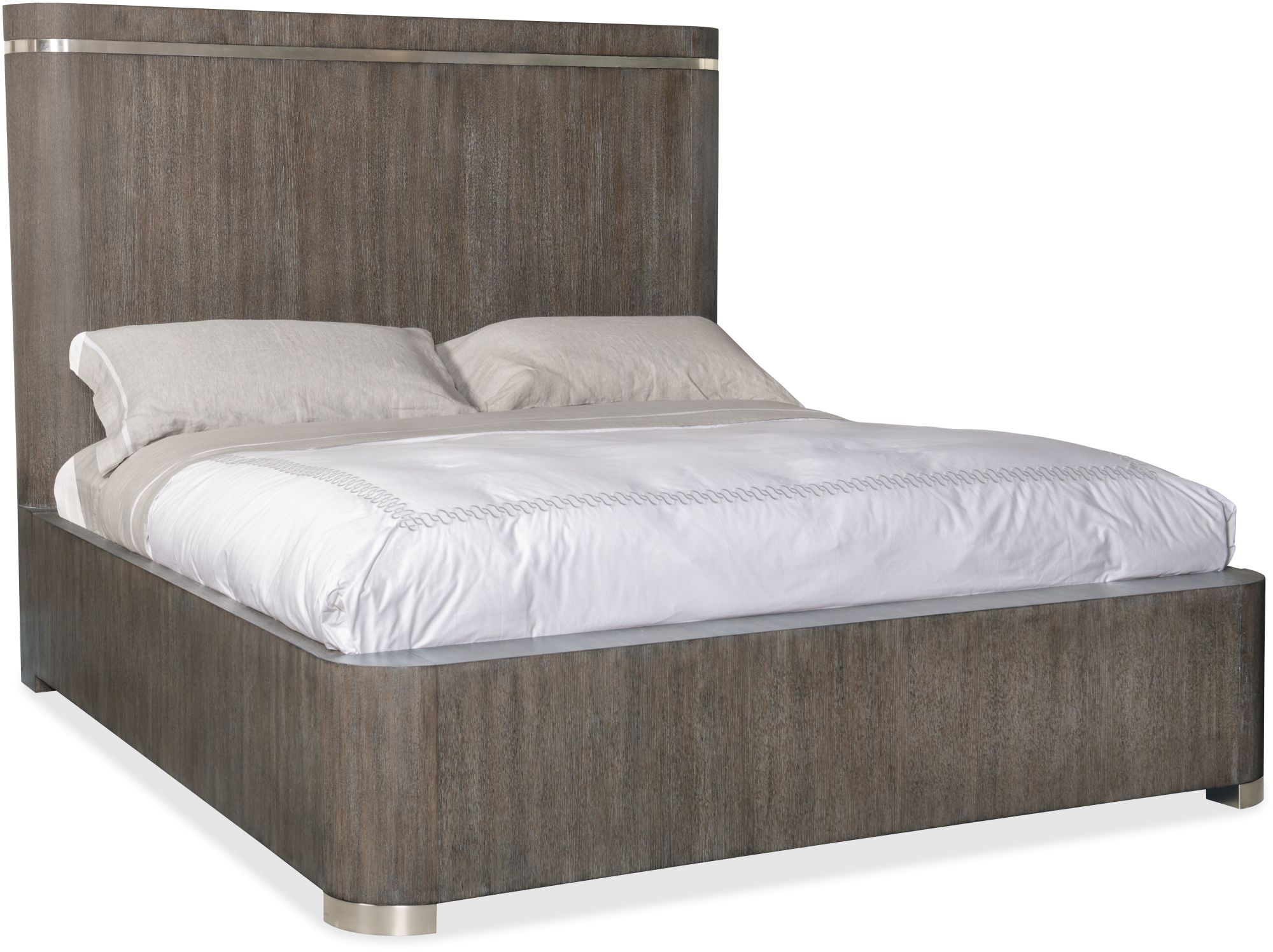 Hooker Furniture 6850-90266 Modern Mood King Metal and Oak Panel Bed Frame with Metal Wrapped Feet Mink Indoor Furniture Beds Panel/Platform