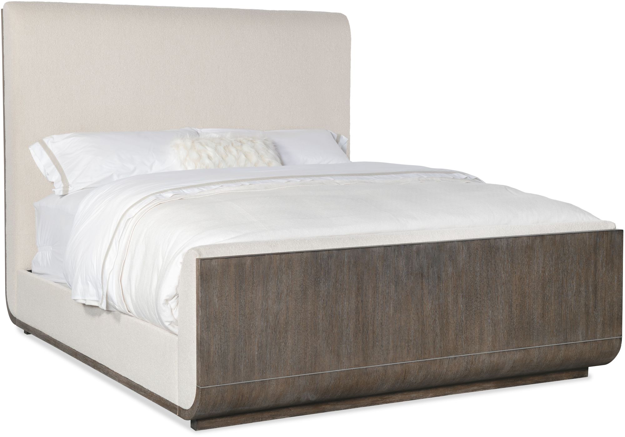 Hooker Furniture 6850-90966 Modern Mood King Metal and Oak Panel Bed Frame with Upholstered Headboard Mink Indoor Furniture Beds Panel/Platform