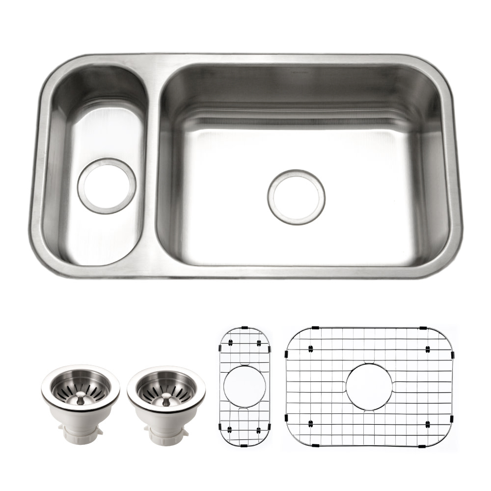 Photos - Kitchen Sink Elite Houzer EHD-3118-C  31-1/2" Undermount Double Basin Stainless Steel  with Basin Rack and Basket Strainer Sta 