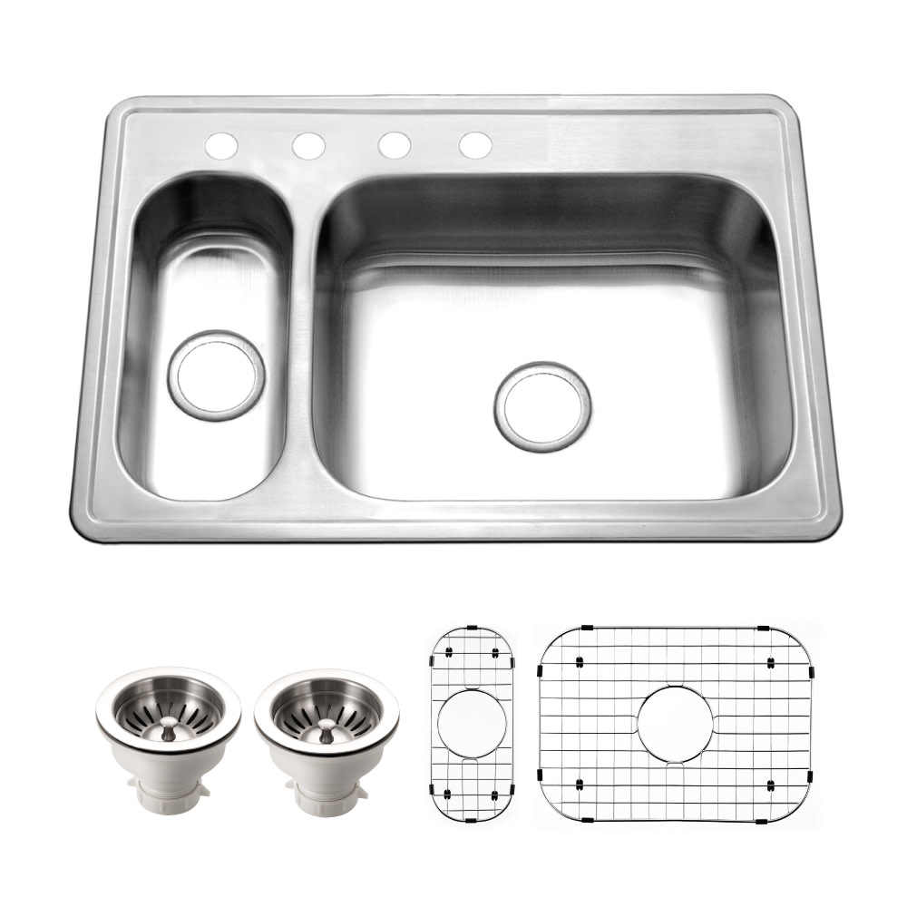 Photos - Kitchen Sink Legend Houzer LHD-3322-C  33" Drop In Double Basin Stainless Steel  with Basin Rack and Basket Strainer Stainless 