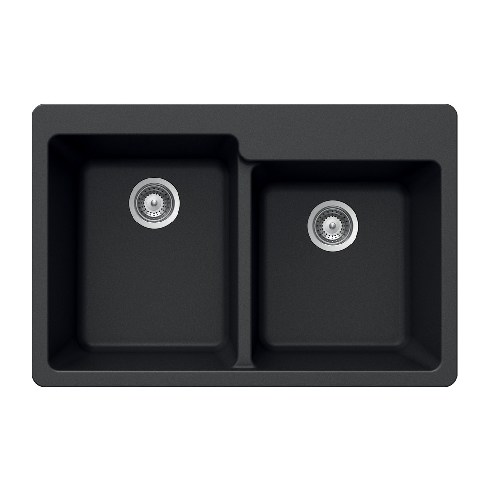 Photos - Kitchen Sink Granite Houzer M-175 Quartztone 33" Drop In Double Basin  Composite  Midnite Sinks s Composite M-175 