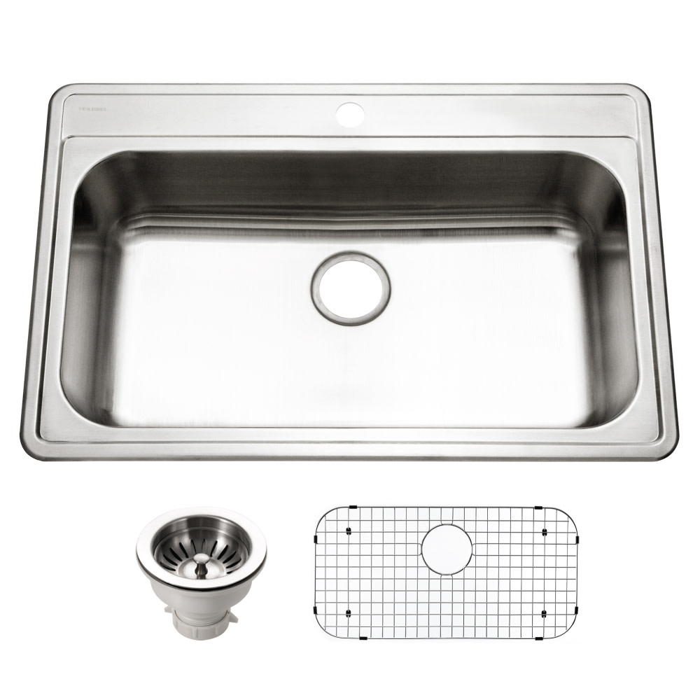 Photos - Kitchen Sink Premier Houzer PGS-3122-1-C  33" Drop In Single Basin Stainless Steel  with Basin Rack and Basket Strainer Stainl 