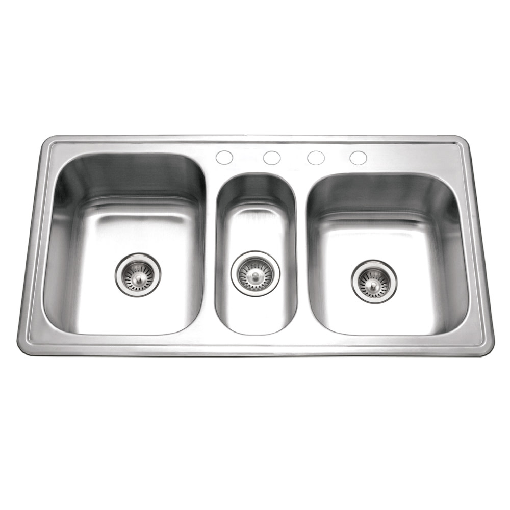 Photos - Kitchen Sink Premier Houzer PGT-4322  41-5/16" Drop In Triple Basin Stainless Steel  with Basket Strainer Stainless Steel Sink 