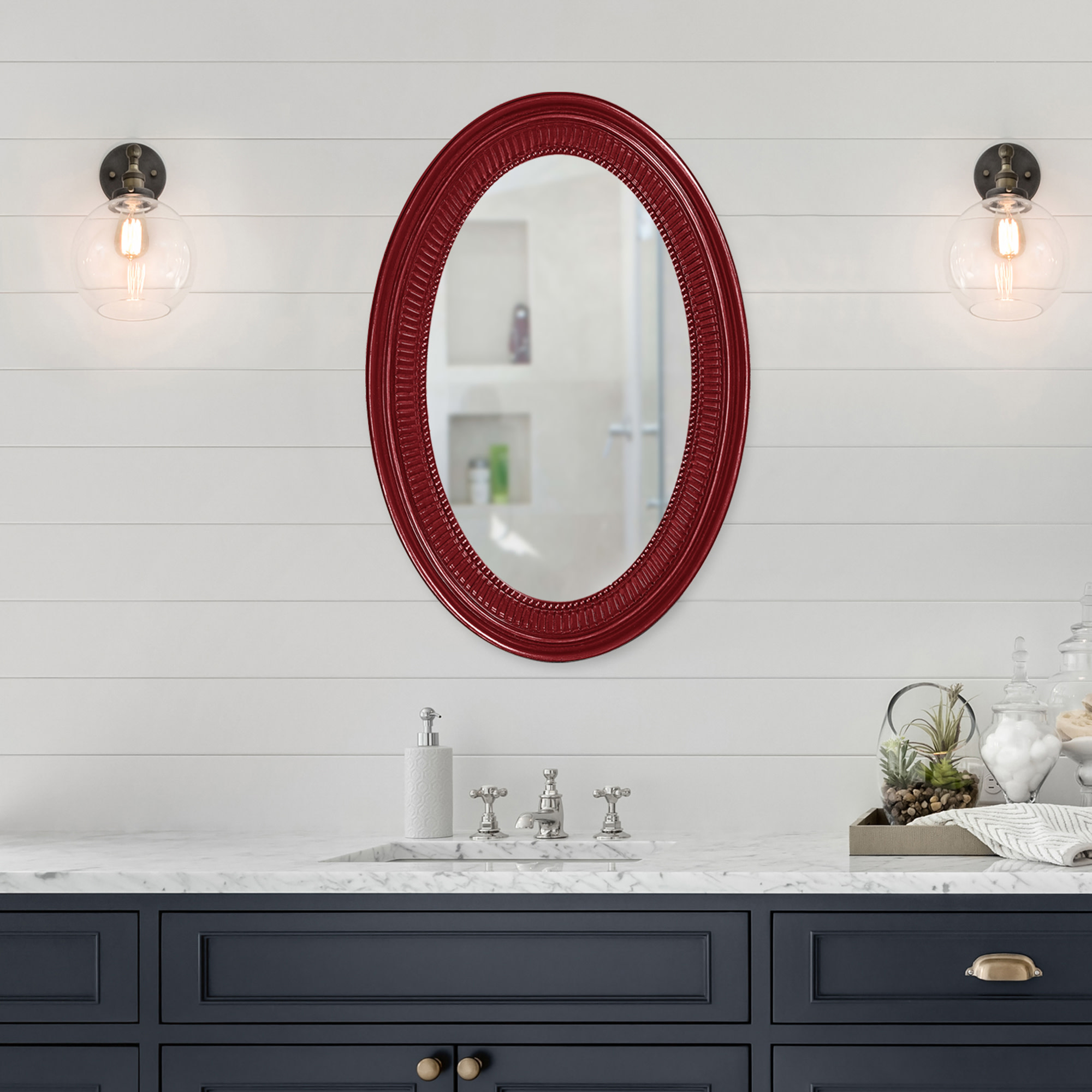 Howard Elliott 2110 Kipp 21" W x 31" H Oval Framed Bathroom Mirror Burgundy Home Decor Mirrors Accent Mirror