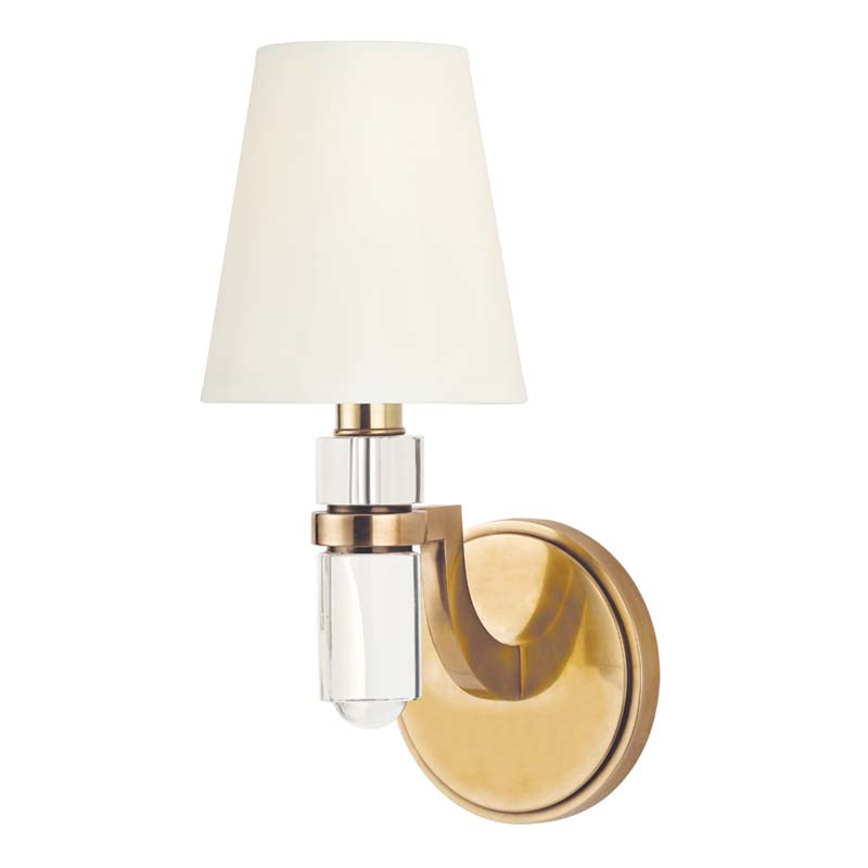 Photos - Chandelier / Lamp Hudson Valley Lighting 981 Dayton Single Light 12" Tall Wall Sconce Aged Brass / White Silk Shades Indoor Lighting Wall Scon