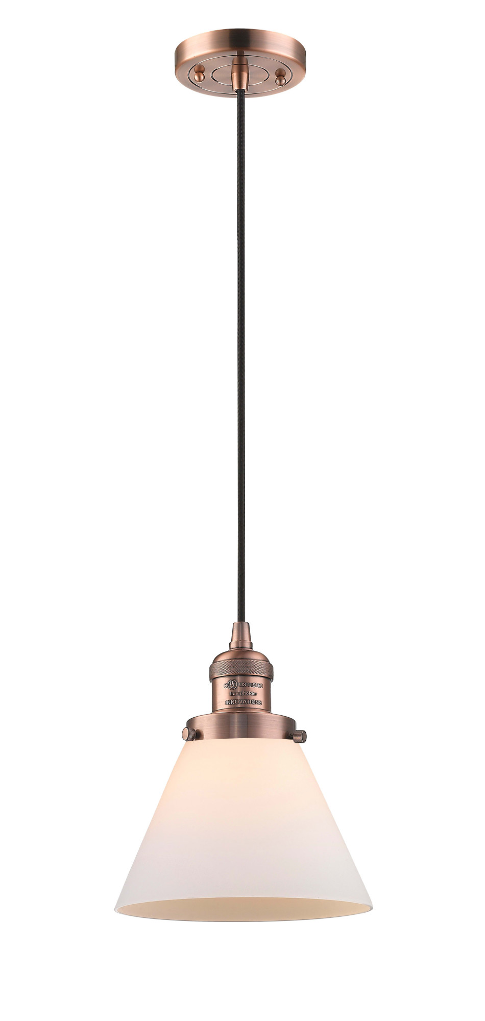 Photos - Chandelier / Lamp Wide Innovations Lighting 201C Large Cone Large Cone 8"  Mini Pendant - Cord Suspension Antique Copper / Matte White Cased In 