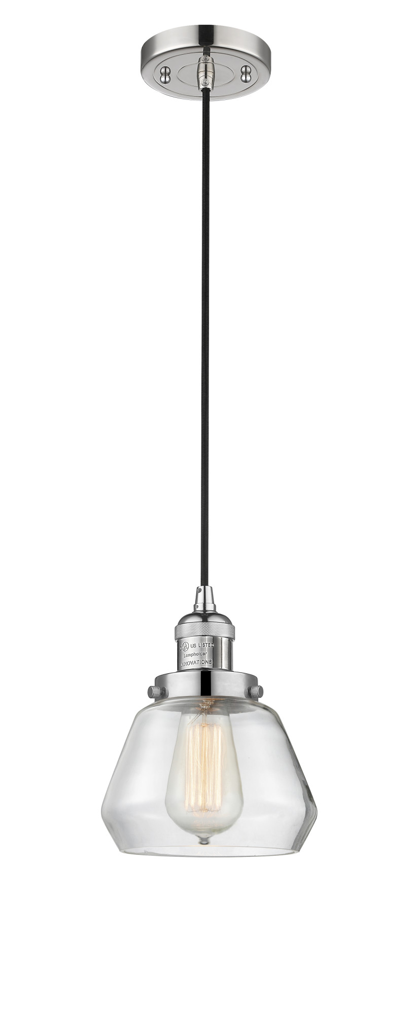 Photos - Chandelier / Lamp Fulton Innovations Lighting 201C   7" Wide Mini Pendant - Cord Suspension Polished Nickel / Clear Indoor Lighting Penda 
