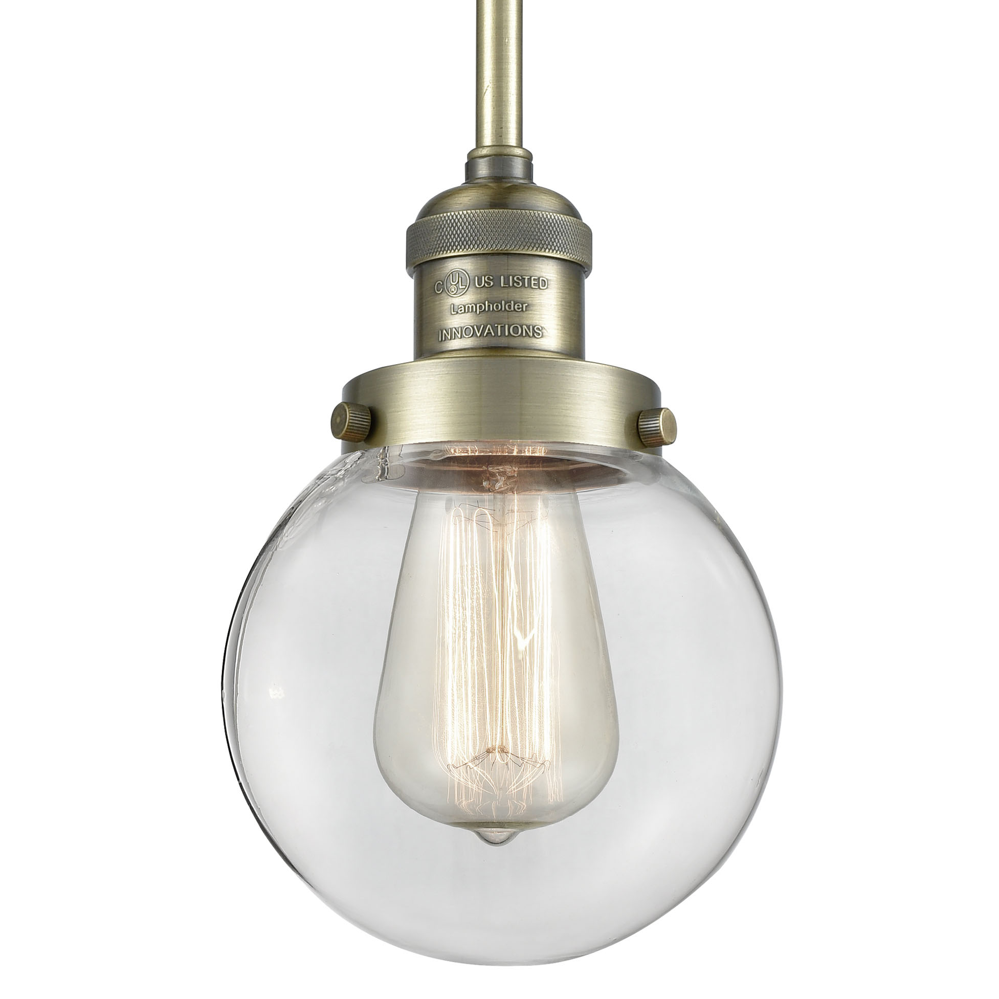 Photos - Chandelier / Lamp Wide Innovations Lighting 201S-6 Beacon Beacon 6"  Mini Pendant Antique Brass / Clear Indoor Lighting Pendants 201S-AB-G202-6 