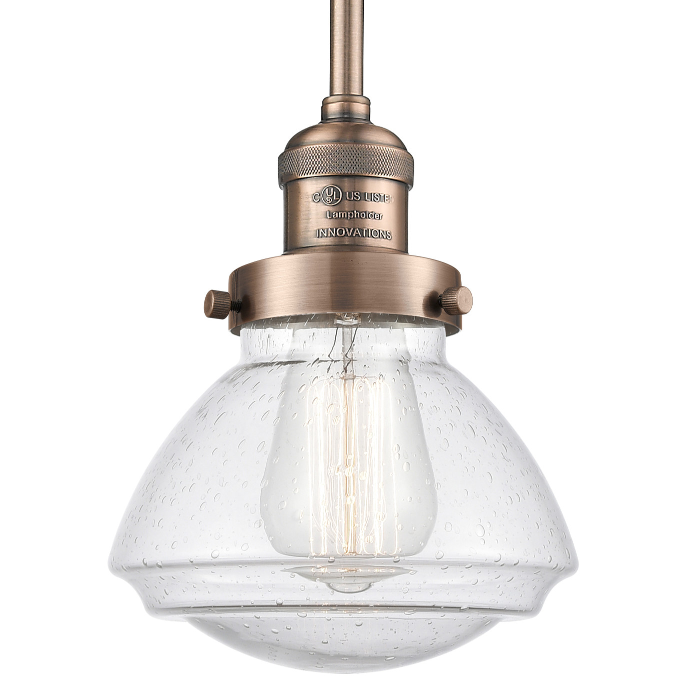 Photos - Chandelier / Lamp ROD Innovations Lighting 201S Olean Olean 8" Tall Mini  Hung Pendant Antique Copper / Seedy Indoor Lighting Pendants 201S-AC 