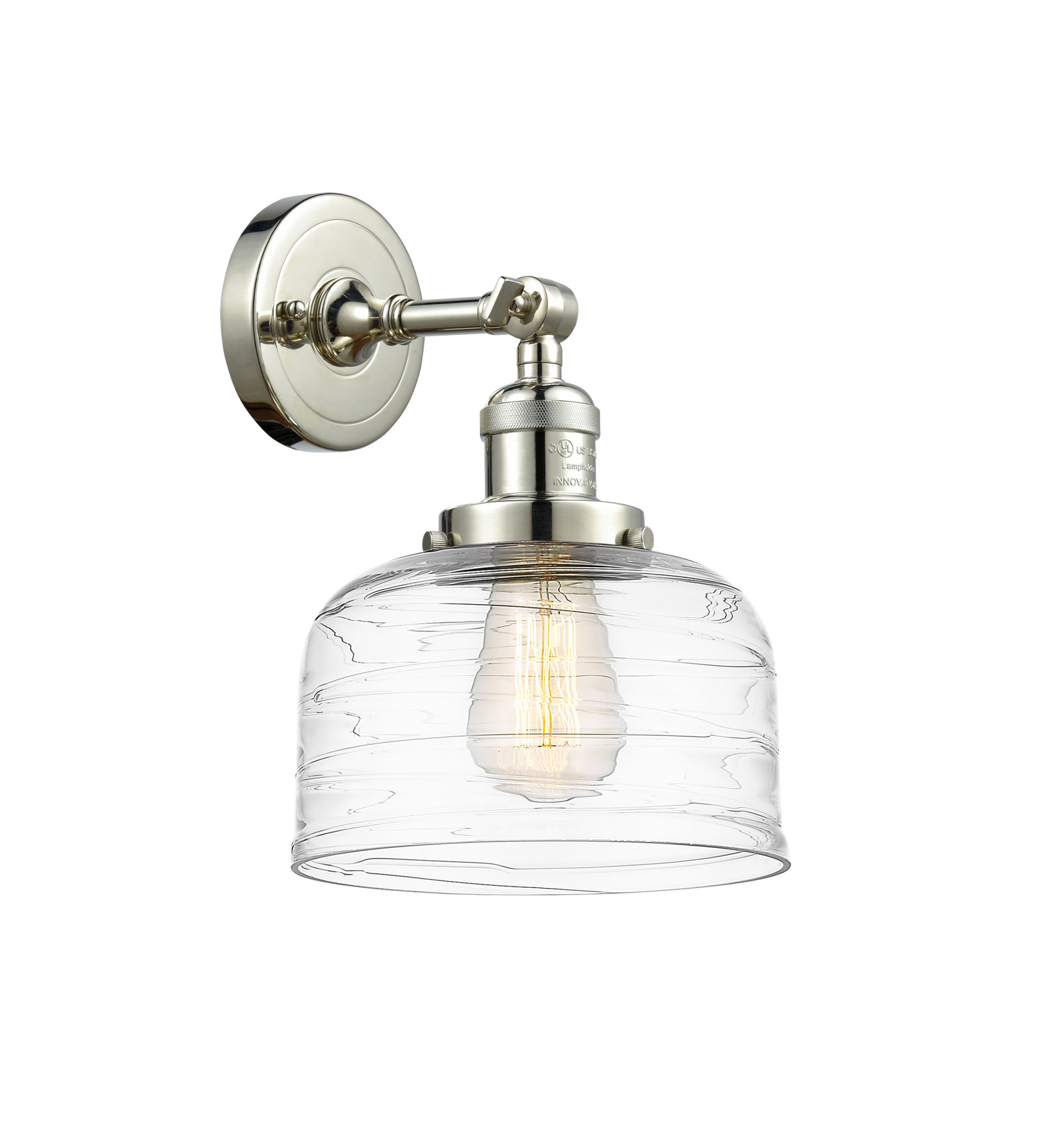 Photos - Chandelier / Lamp NICKEL Innovations Lighting 203-12-8 Bell Sconce Bell 12" Tall Wall Sconce Polished  / Clear Deco Swirl Indoor Lighting Wall 