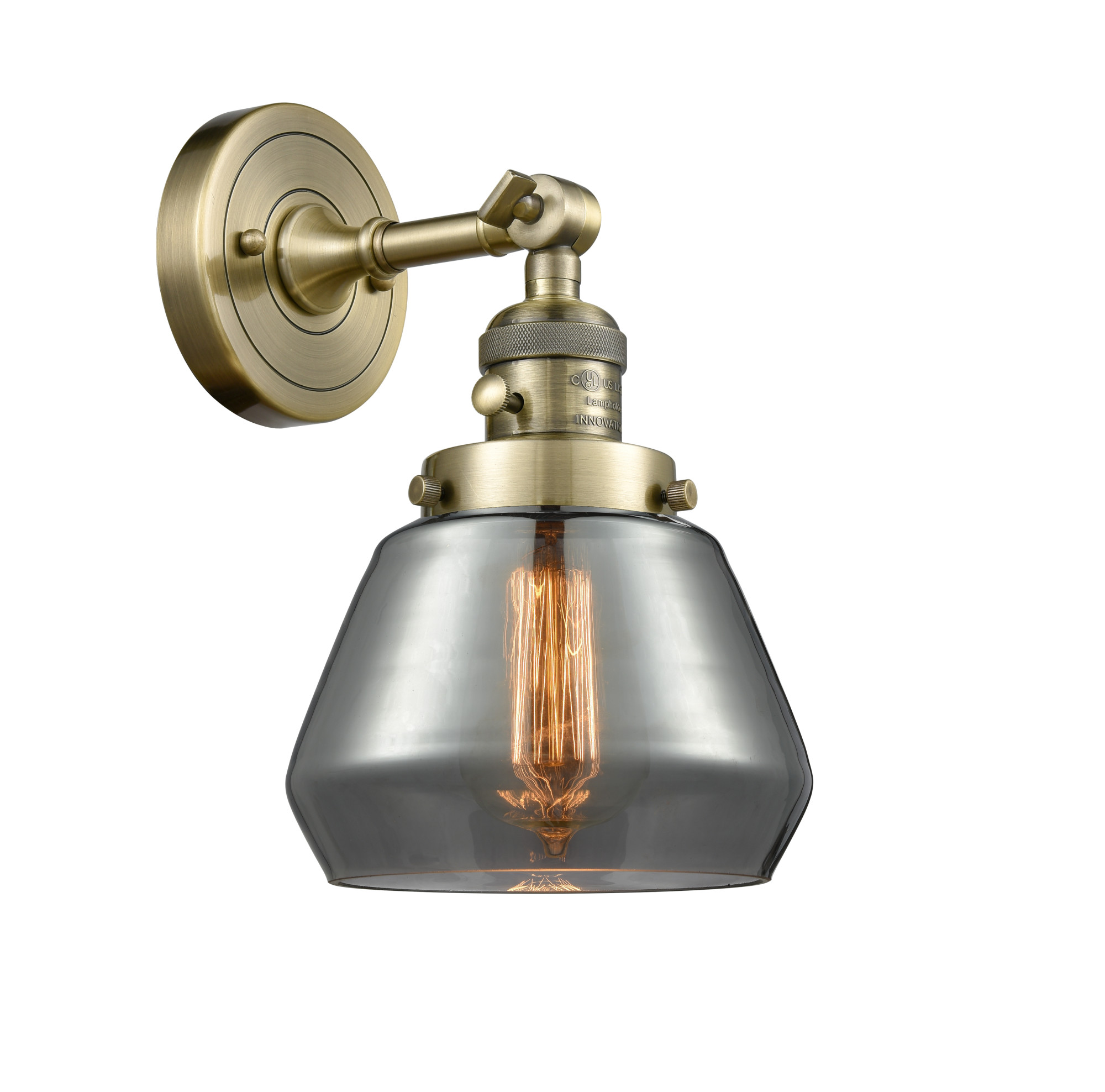 Photos - Chandelier / Lamp Fulton Innovations Lighting 203SW   Single Light 11" Tall Bathroom Sconce with Multiple Shade Options Antique Brass / S 