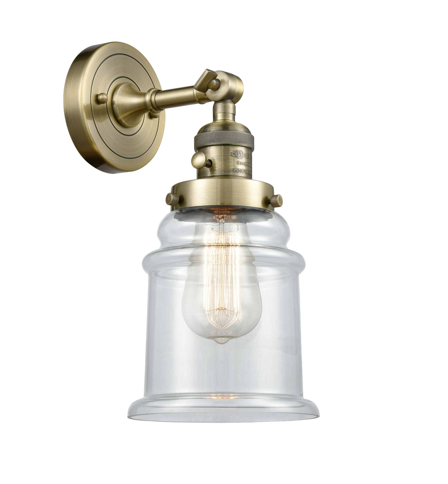 Photos - Chandelier / Lamp Canton Innovations Lighting 203SW   Single Light 11" Tall Bathroom Sconce - 3 Way Switch on Socket Antique Brass / Clea 