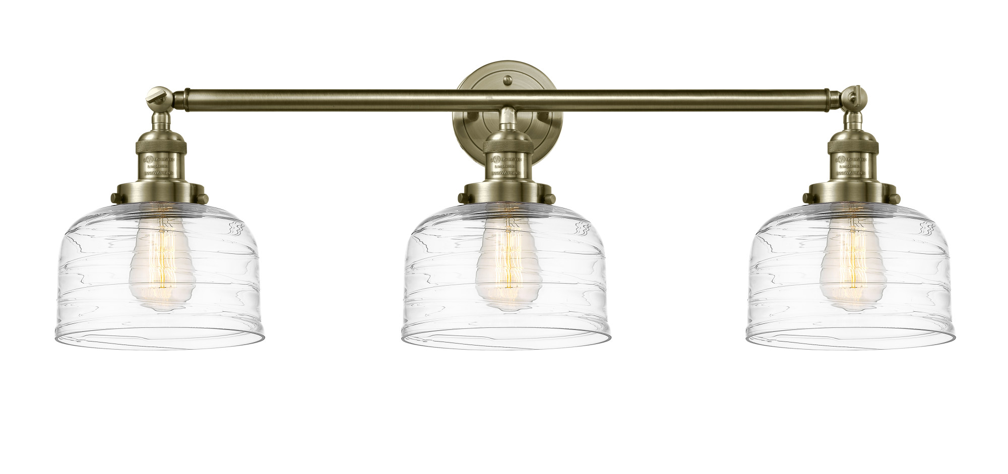 Photos - Chandelier / Lamp Wide Innovations Lighting 205-11-32 Bell Vanity Bell 3 Light 32"  Vanity Light Antique Brass / Clear Deco Swirl Indoor Lighti 
