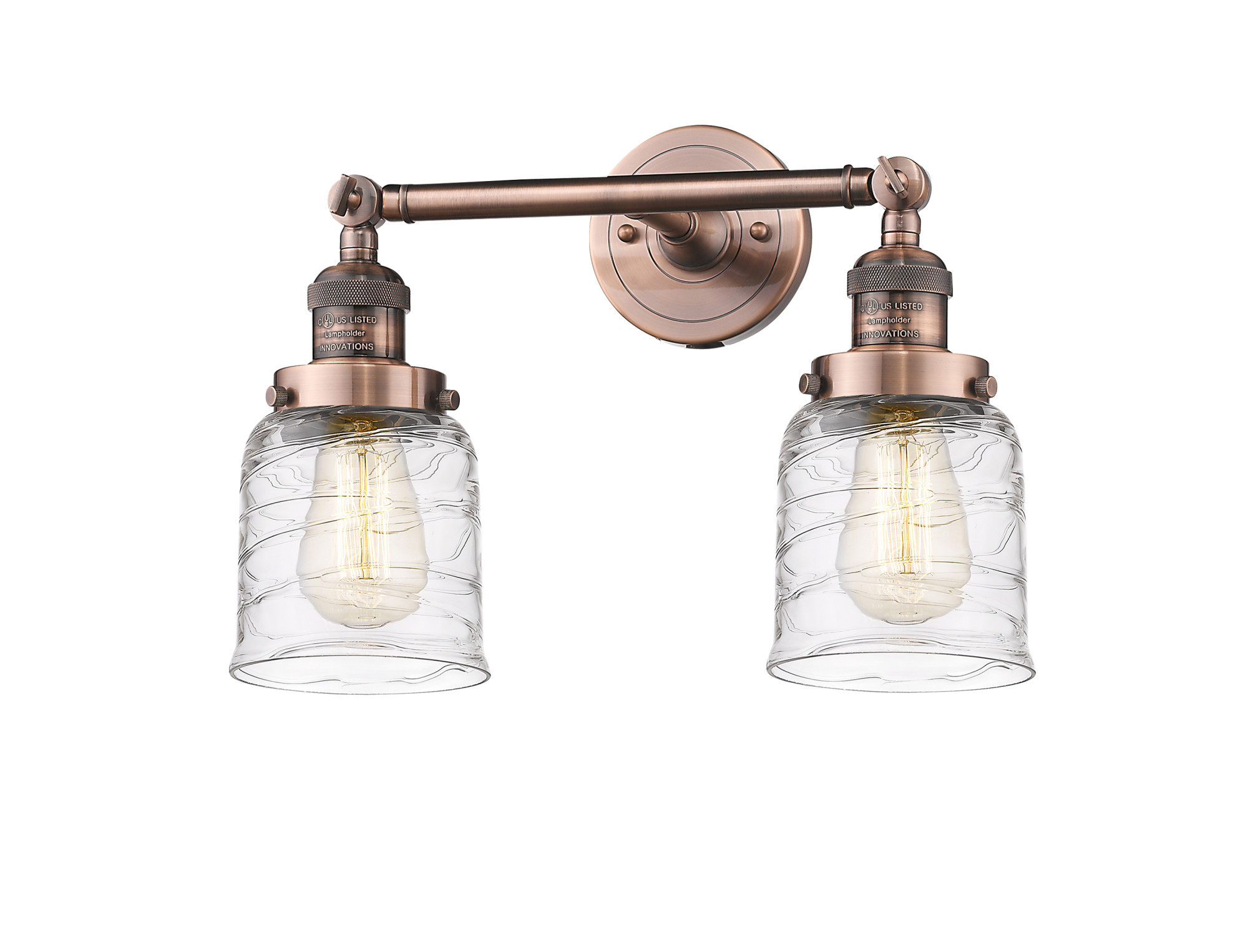 Photos - Chandelier / Lamp Wide Innovations Lighting 208-10-16 Bell Vanity Bell 2 Light 16"  Vanity Light with Shades Antique Copper / Deco Swirl Indoor 