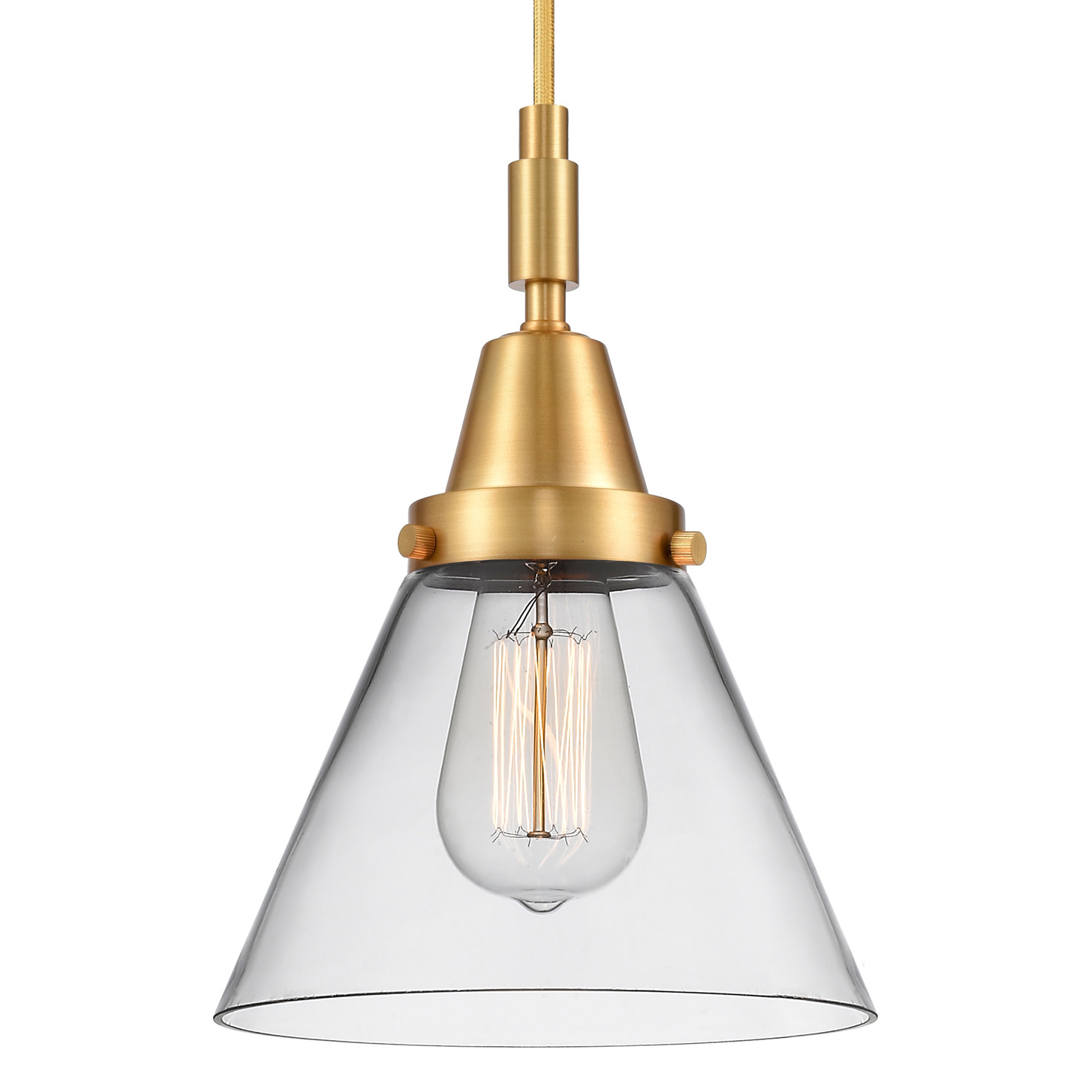 Photos - Chandelier / Lamp Wide Innovations Lighting 447-1P-G42 Cone 8"  Mini Pendant with Clear Glass Shade Satin Gold Indoor Lighting Pendants 447-1P 