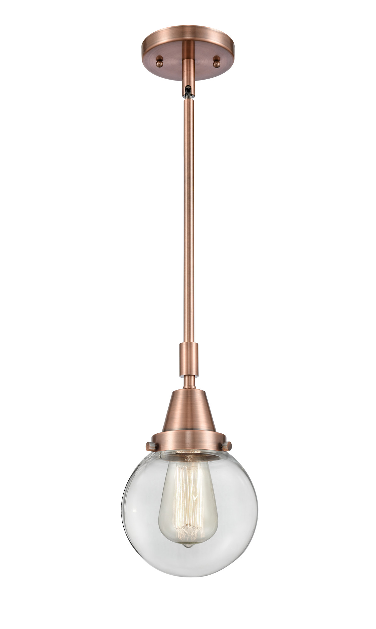 Innovations Lighting 447-1S-11-6 Beacon Pendant Beacon 6" Wide Mini Pendant Antique Copper / Clear Indoor Lighting Pendants