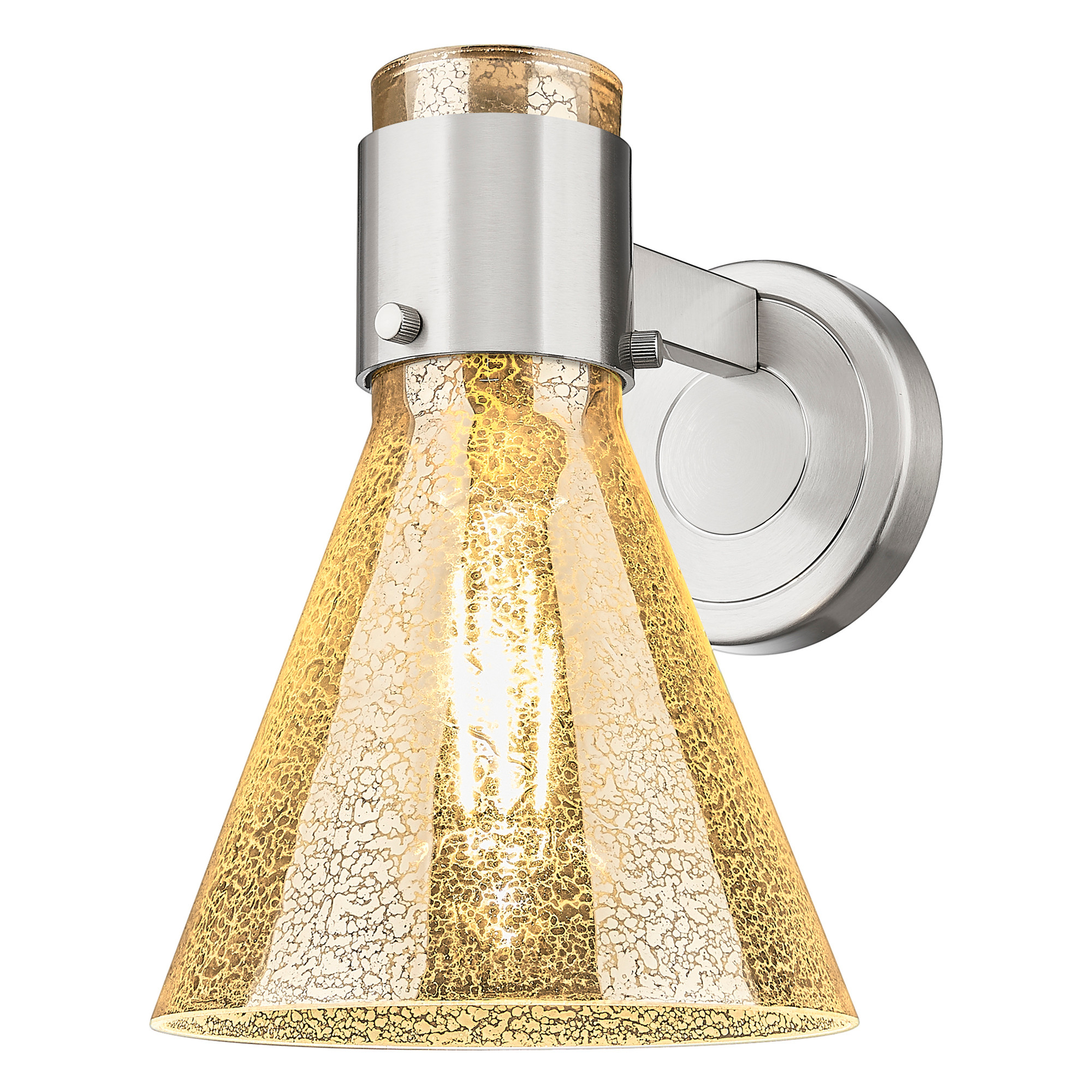 Photos - Chandelier / Lamp Mercury Innovations Lighting 464-1W-G464C-7ME Lawton Cone 9" Tall Bathroom Sconce with  Glass Shade Satin Nickel Indoor Light 