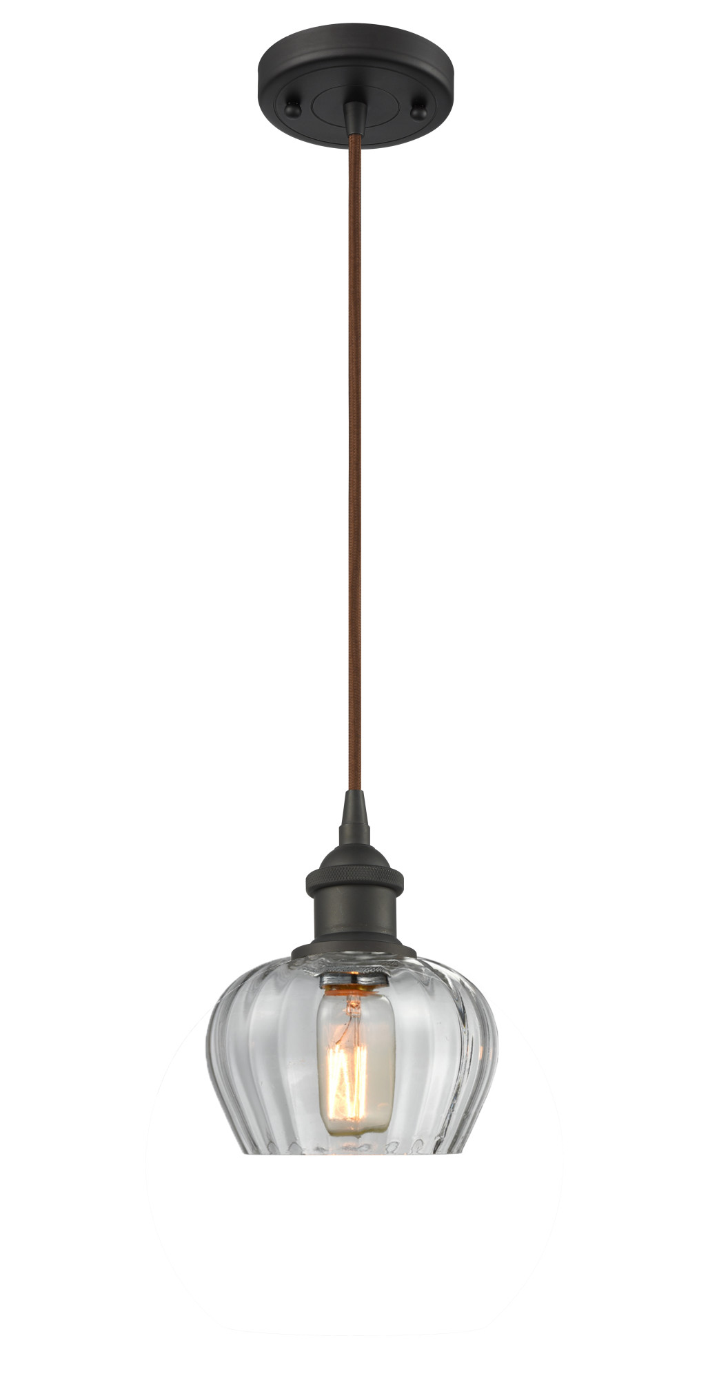 Innovations Lighting 516-1P Fenton Fenton 7" Wide Mini Pendant - Cord Suspension Oiled Rubbed Bronze / Clear Fluted Indoor Lighting Pendants