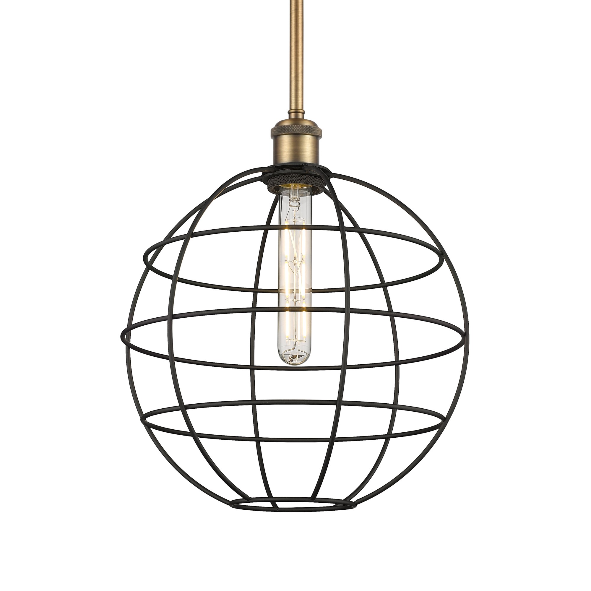 Photos - Chandelier / Lamp Lake Placid Innovations Lighting 516-1S-14-12 Pendant 12" Wide Cage Pendant Brushed Brass / Matte Black Indoor L