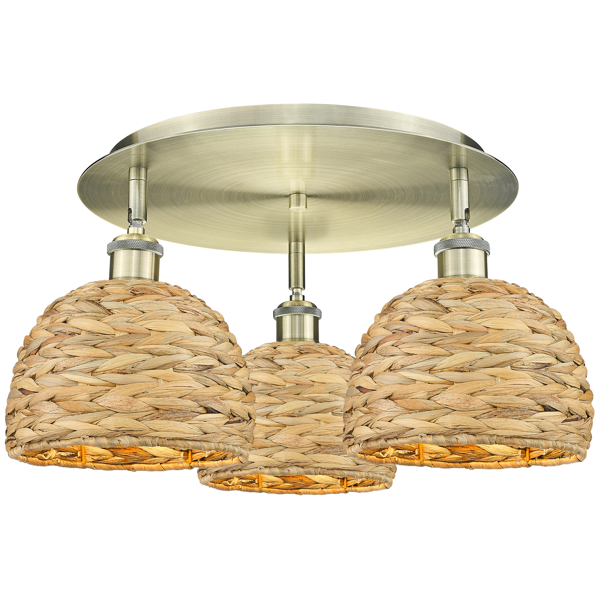 Photos - Chandelier / Lamp Woven Innovations Lighting 516-3C-11-20  Rattan Semi-Flush  Rattan 3 Light 20" Wide Semi-Flush Ceiling Fixture Antique B 