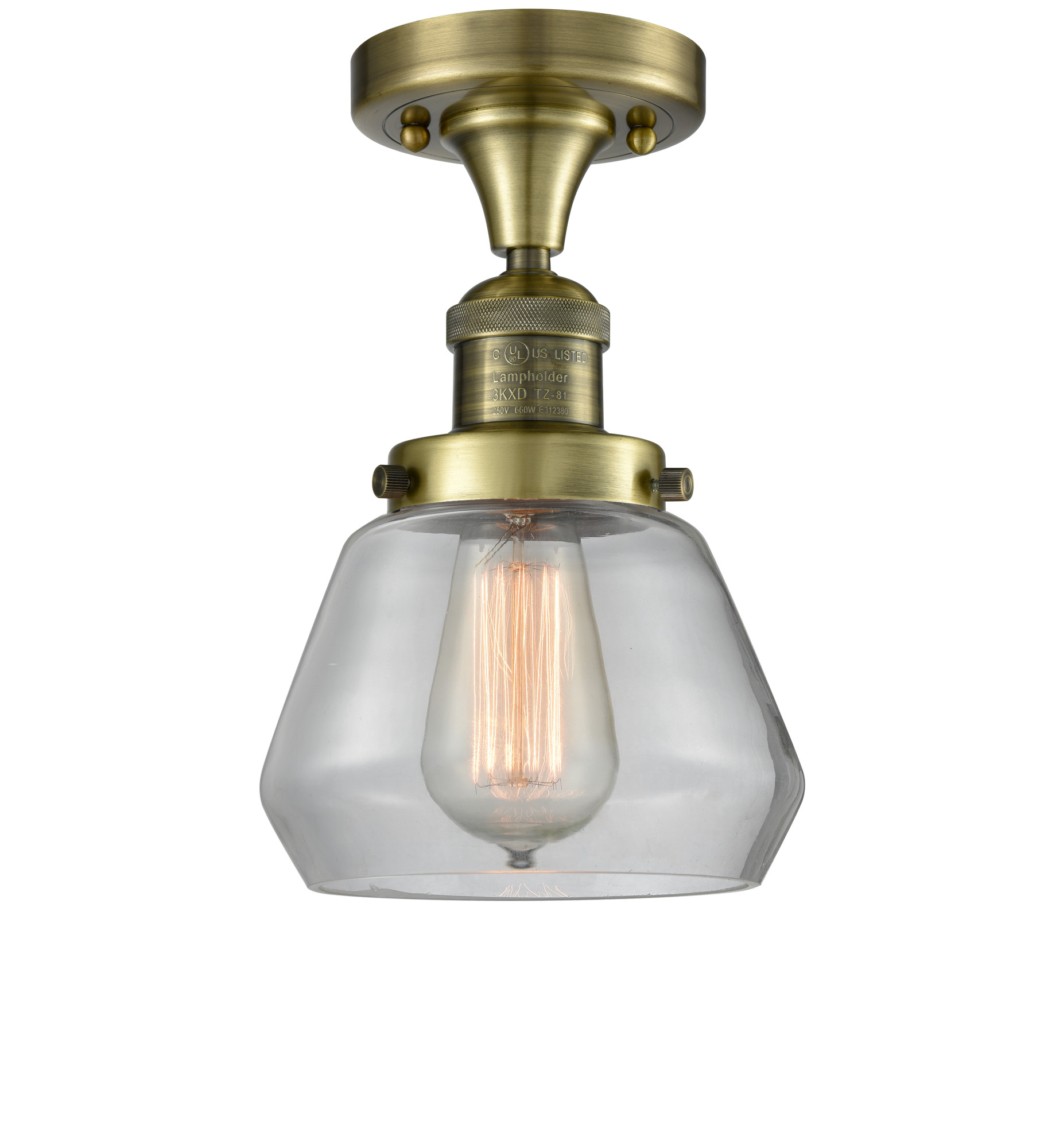 Photos - Chandelier / Lamp Fulton Innovations Lighting 517   7" Wide Semi-Flush Ceiling Fixture with 11" Height Antique Brass / Clear Indoor Light 