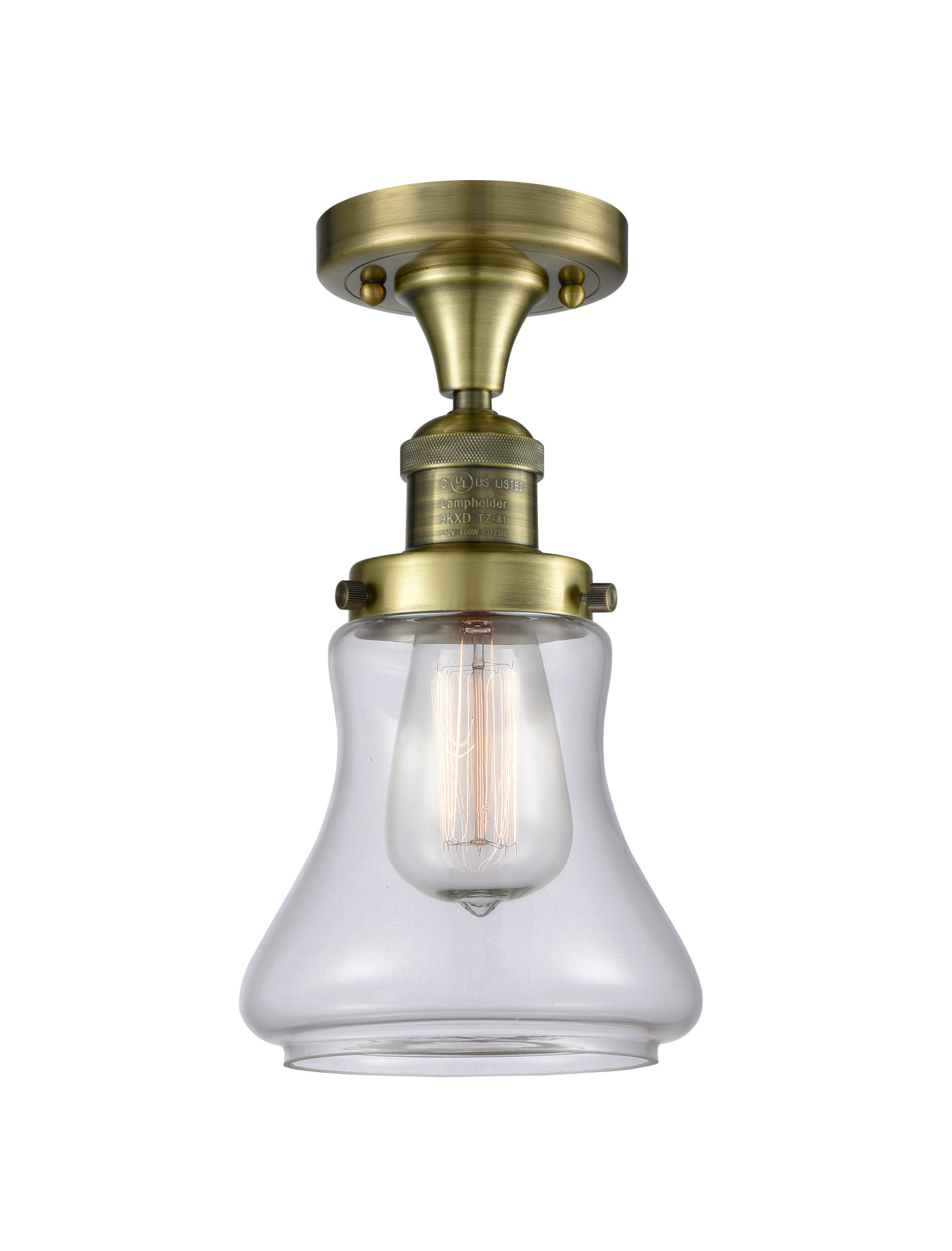 Photos - Chandelier / Lamp Wide Innovations Lighting 517 Bellmont Bellmont 6" Semi-Flush Ceiling Fixture with 12" Height Antique Brass / Clear Indoor L