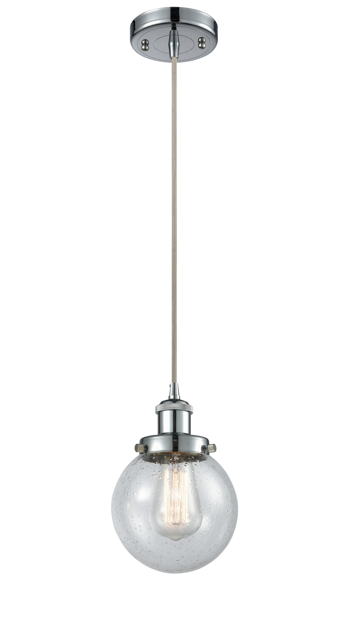 Innovations Lighting 916-1P Beacon Beacon 6" Wide Mini Pendant - Cord Hung Polished Chrome / Seedy Indoor Lighting Pendants