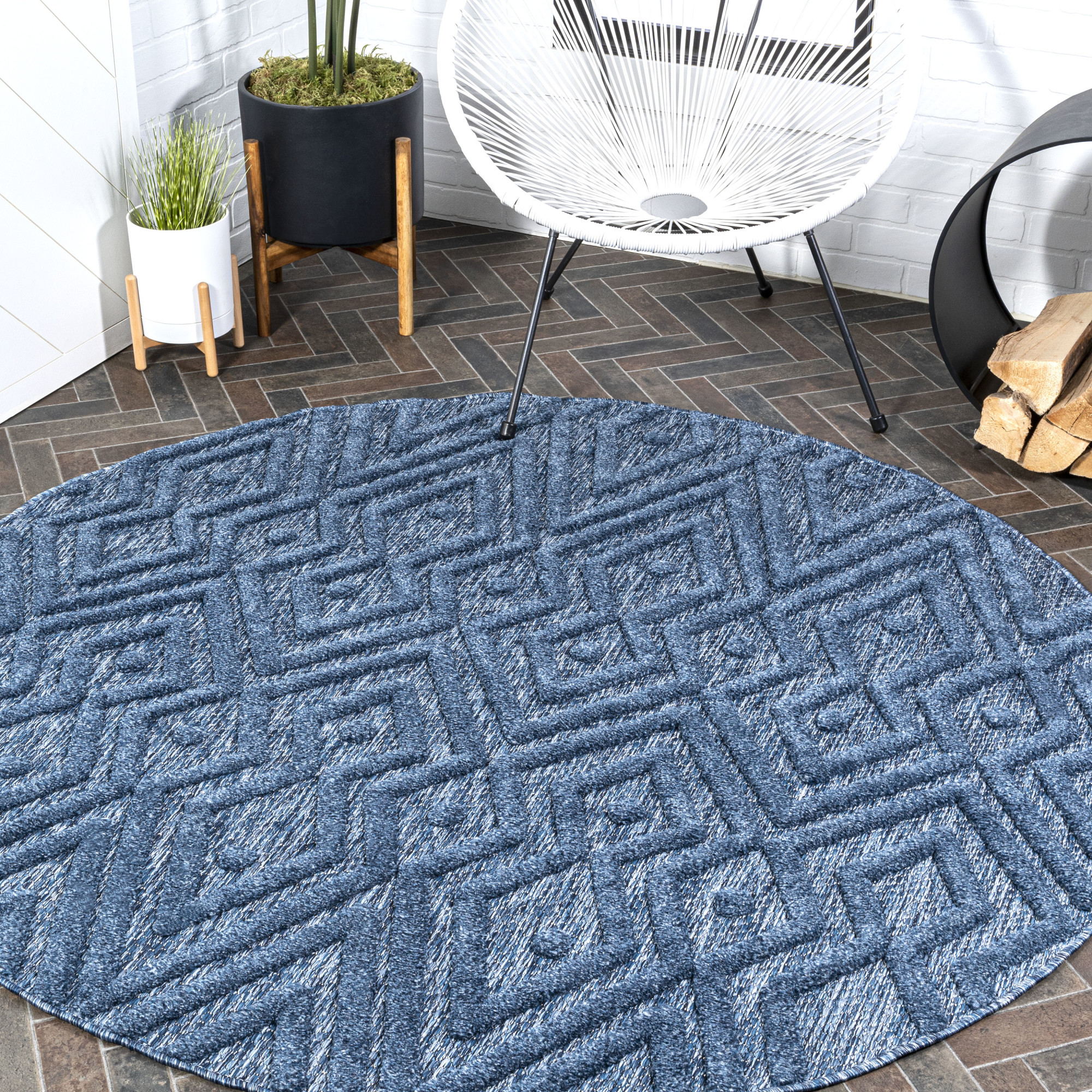 Photos - Area Rug Ibiza JONATHAN Y Lighting IBZ100B-5R  5-1/4' x 5-1/4' Polypropylene Geometric Indoor / Outdoor Round  Navy Home Decor 