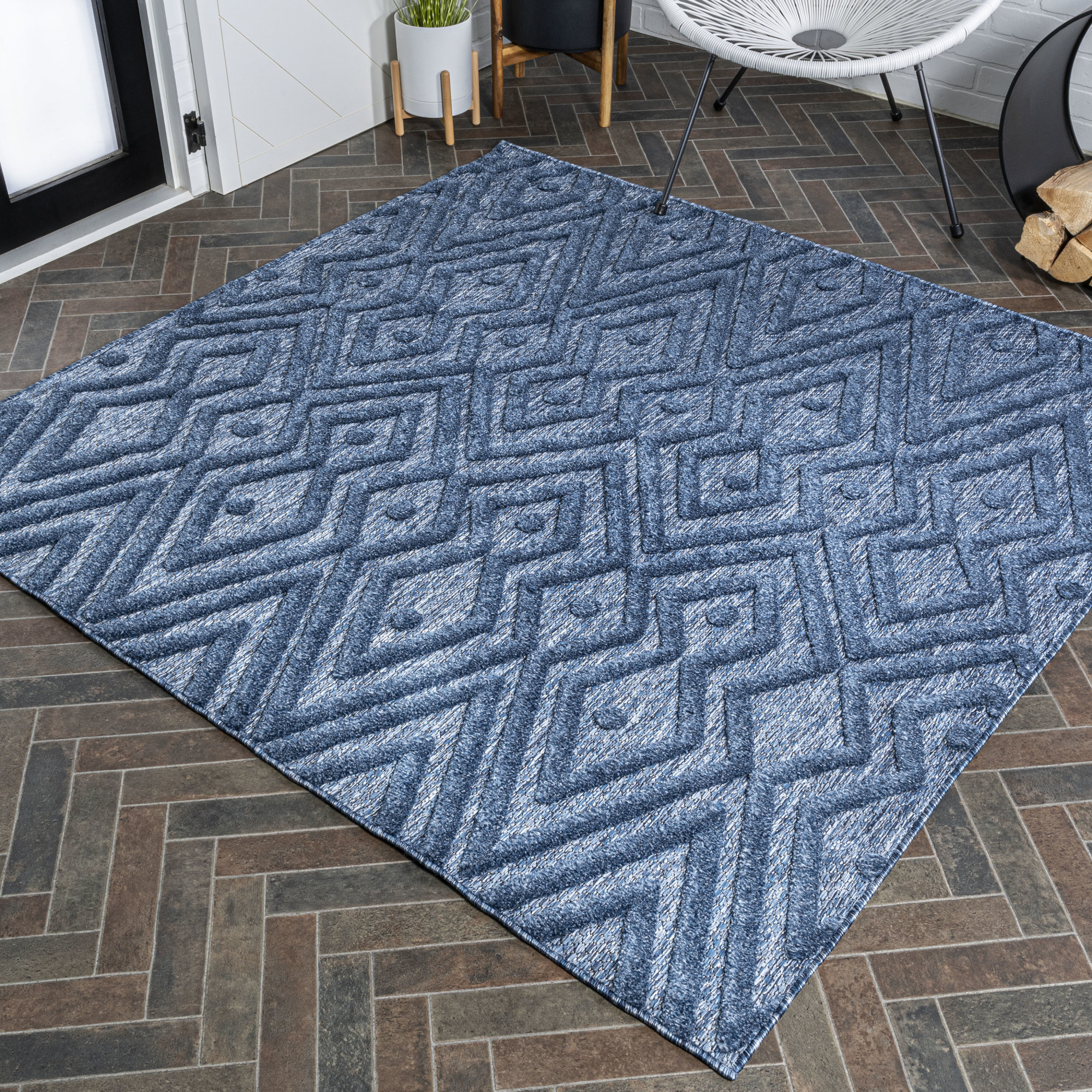 Photos - Area Rug Ibiza JONATHAN Y Lighting IBZ100B-5SQ  5-1/4' x 5-1/4' Polypropylene Geometric Indoor / Outdoor Square  Navy Home Dec 