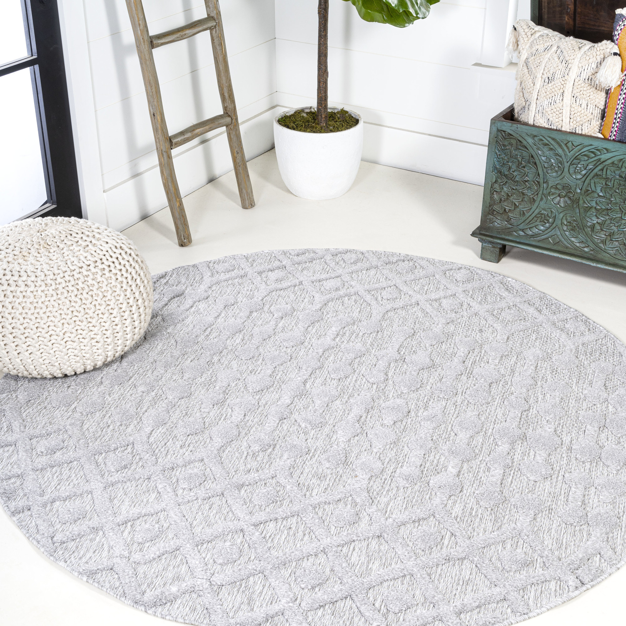 Photos - Area Rug Ibiza JONATHAN Y Lighting IBZ103C-5R  5-1/4' x 5-1/4' Polypropylene Geometric Indoor / Outdoor Round  Light Gray Home 