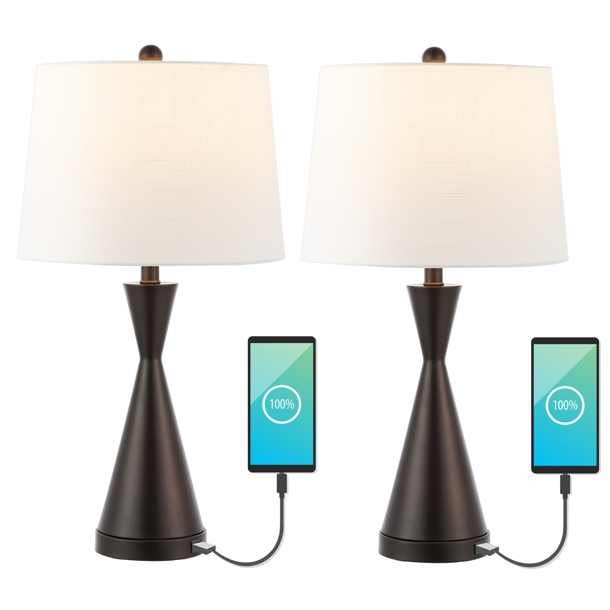 Photos - Chandelier / Lamp Colton JONATHAN Y Lighting JYL4046-SET2 Pack of (2) -  26" Tall LED Vase Table Lamp With USB Charging Port Oil Rubbed Bronze 