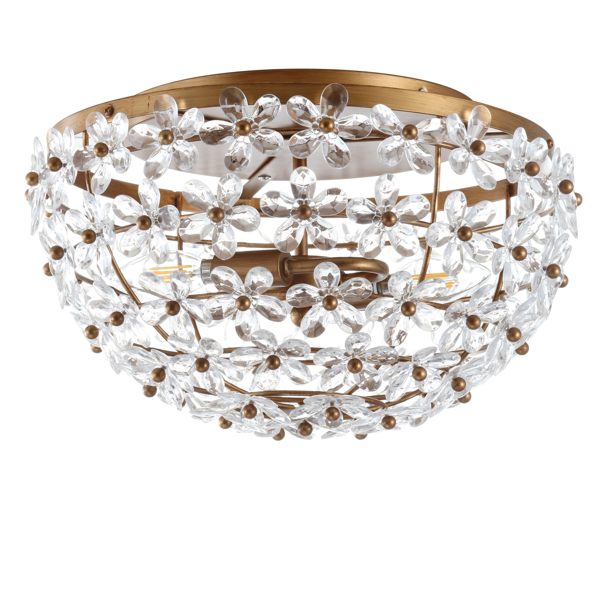 Photos - Chandelier / Lamp Wide JONATHAN Y Lighting JYL9043A Isabelle 2 Light 16"  LED Flush Mount Bowl Ceiling Fixture Antique Gold Indoor Lighting Cei 