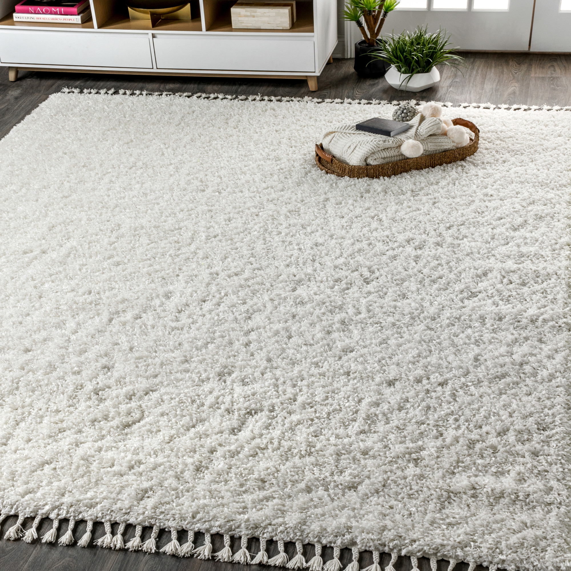 Photos - Area Rug SOLID JONATHAN Y Lighting MCR100-3 Mercer Shag 3' x 5' Shag Polypropylene  Rectangle  White Home Decor Rugs s 