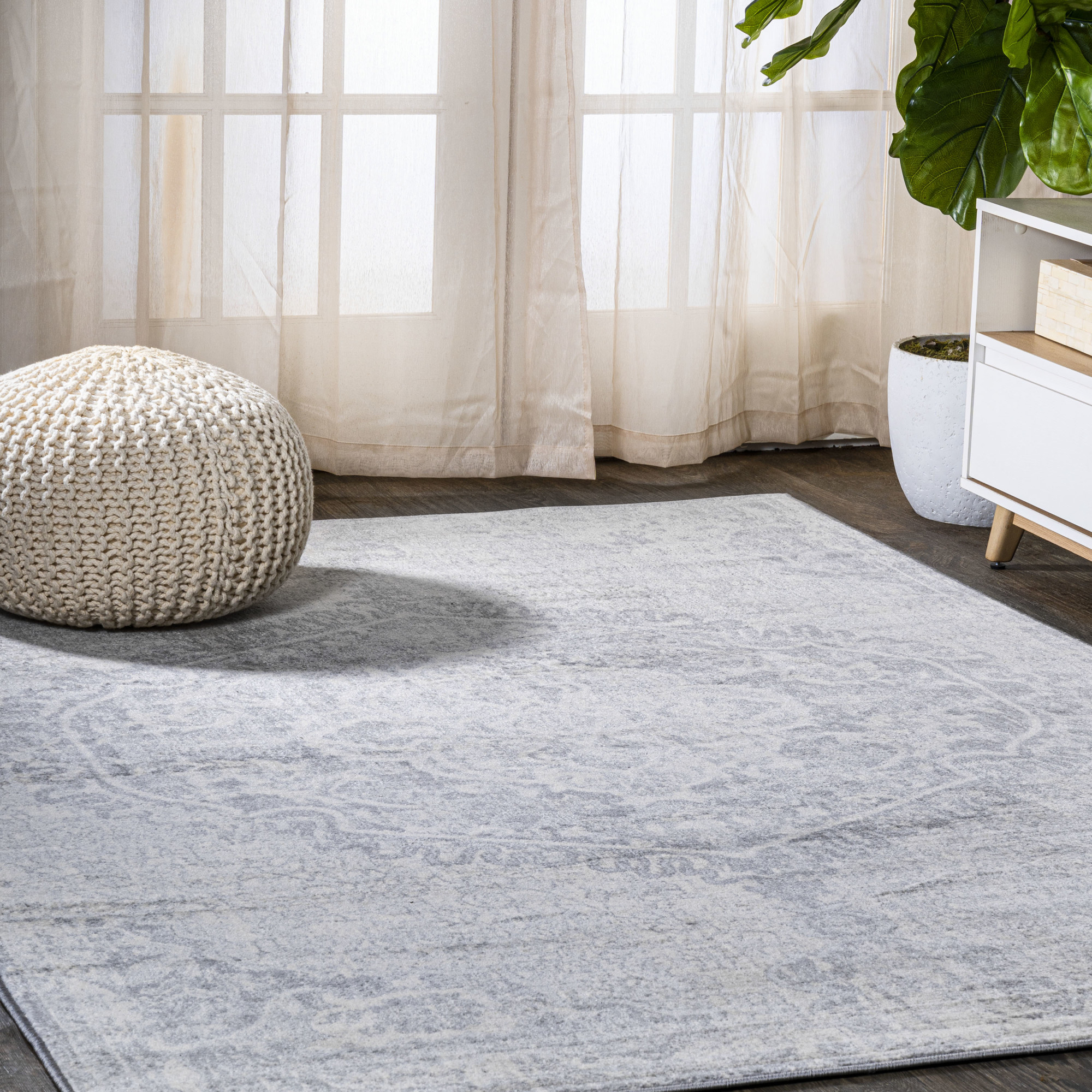 Photos - Area Rug Modern JONATHAN Y Lighting MDP105-4  Persian 4' x 6' Polypropylene Botanical Traditional and Vintage Indoor  Gray / I 