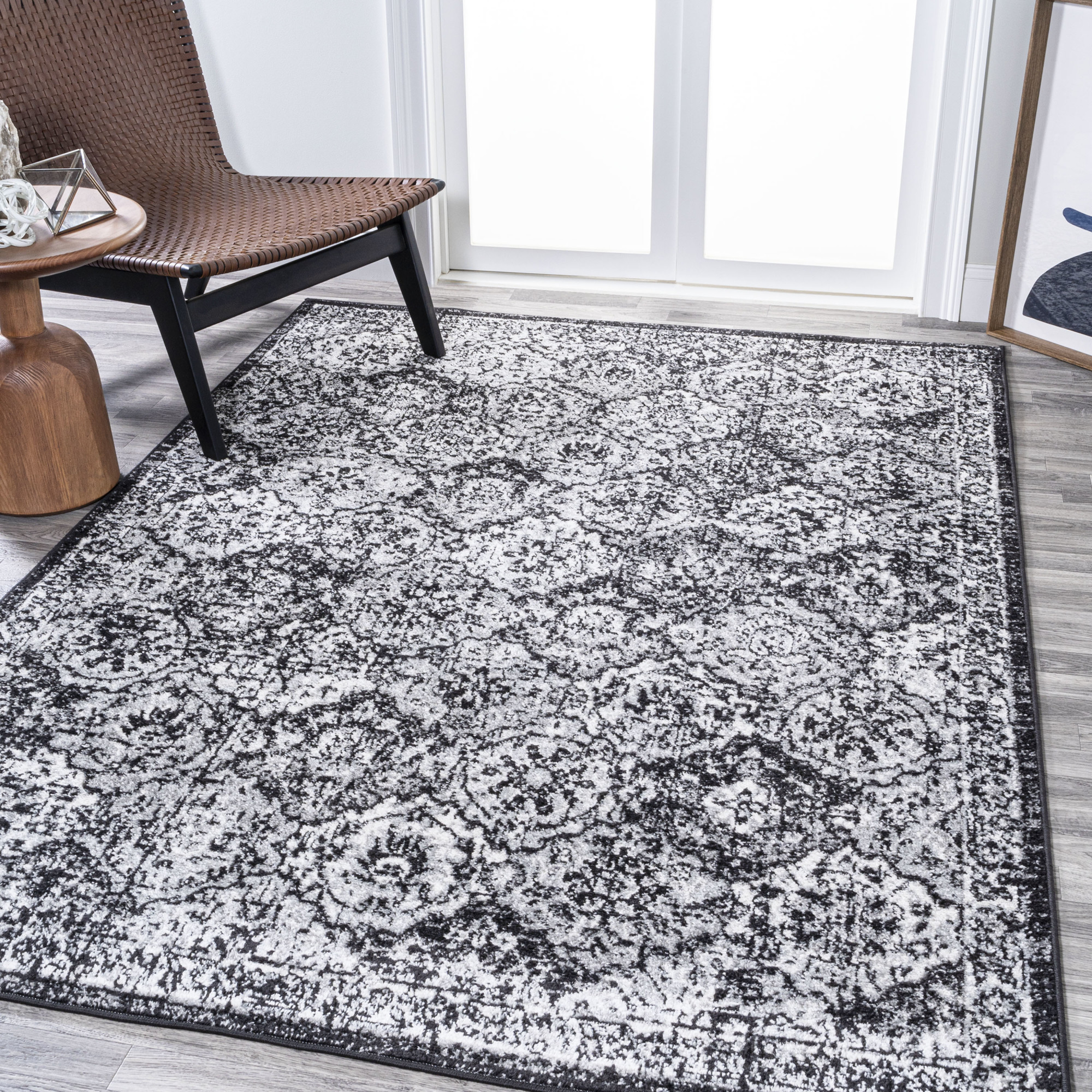 Photos - Area Rug Modern JONATHAN Y Lighting MDP205-8  Persian 7-3/4' x 10' Polypropylene Vintage Traditional Rectangle  Black / Ivory 