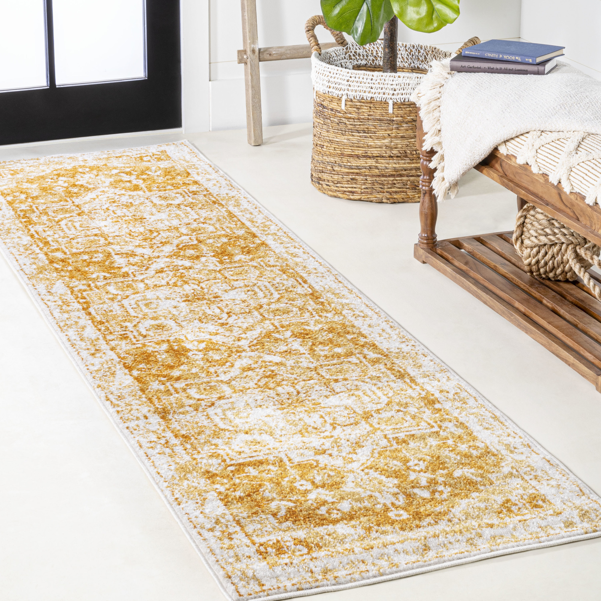 Photos - Area Rug Modern JONATHAN Y Lighting MDP209-28  Persian 2-1/4' x 8' Polypropylene Vintage Indoor/Outdoor  Orange / White Home D 