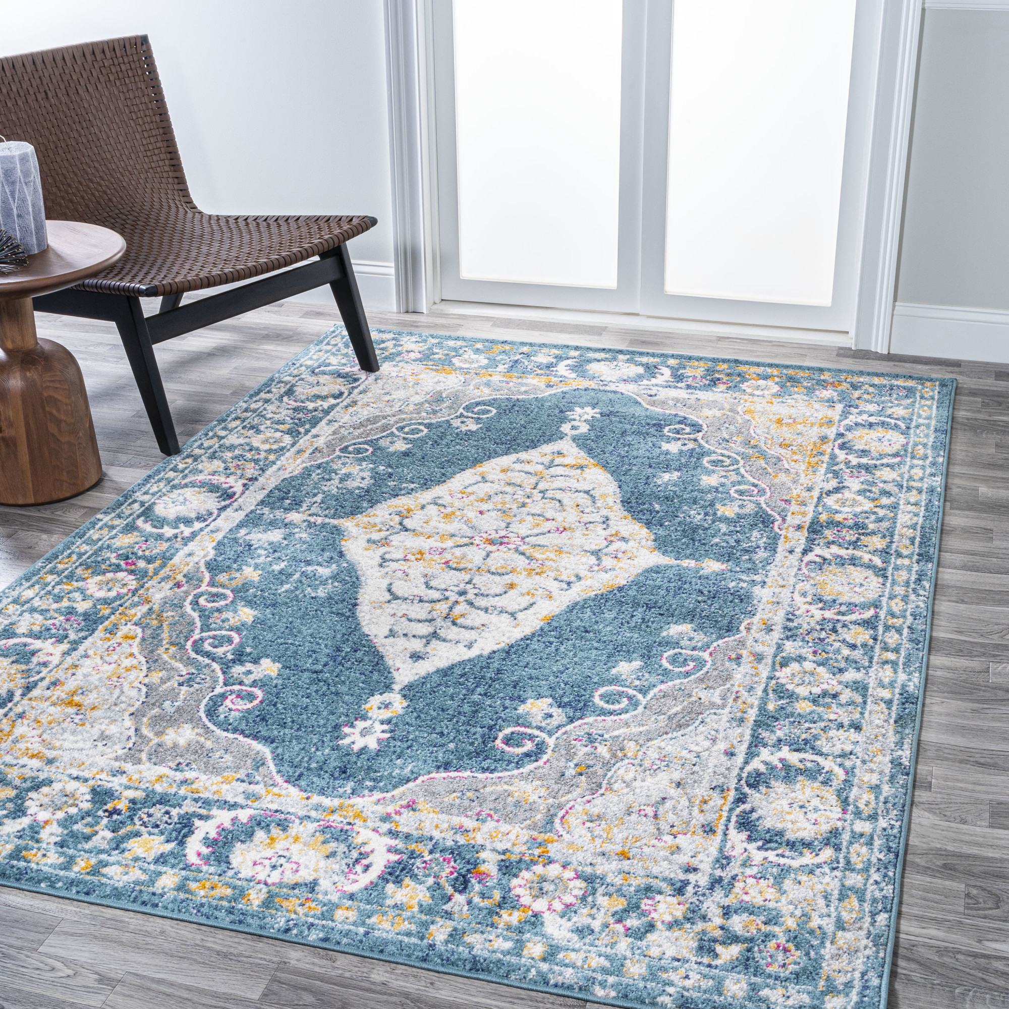 Photos - Area Rug Modern JONATHAN Y Lighting MDP213A-5  Persian 5-1/4' x 7-1/2' Polypropylene Traditional Rectangle  Turquoise / Gray H 