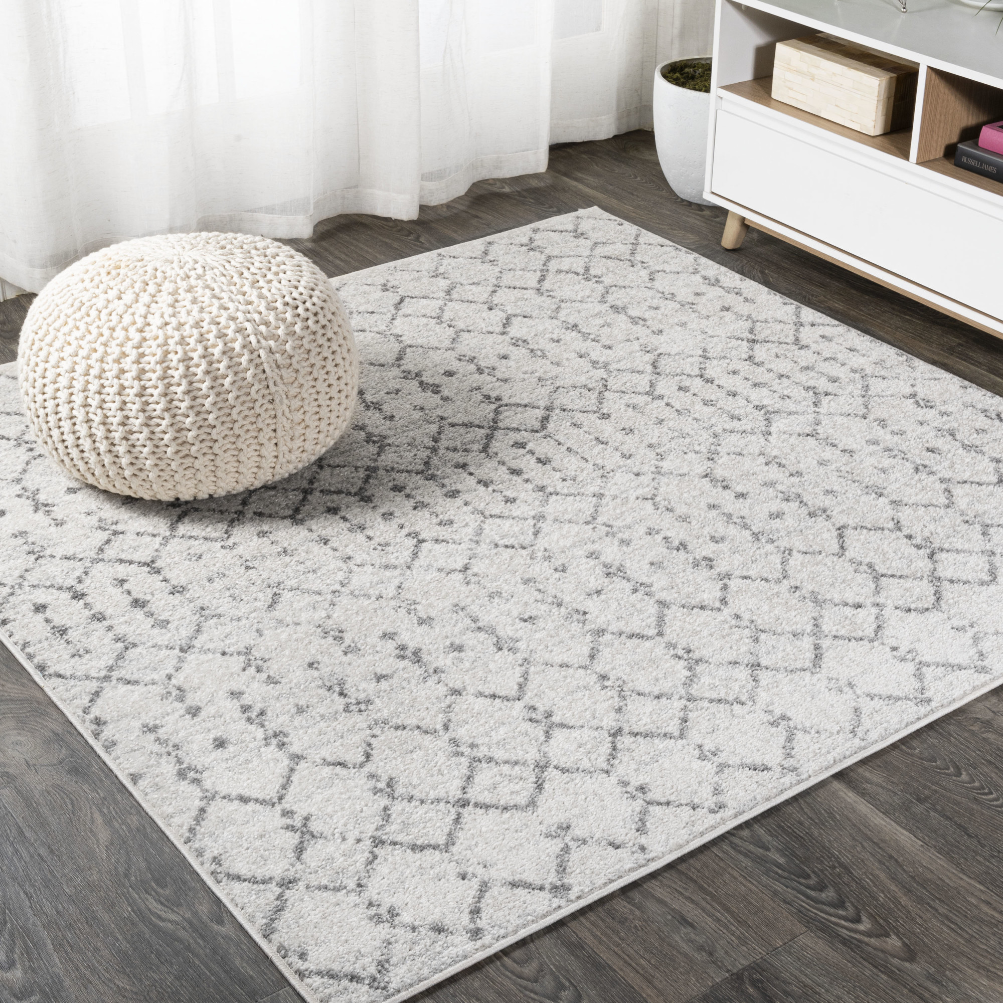 Photos - Area Rug Hype JONATHAN Y Lighting MOH101-5SQ Moroccan  5' x 5' Polypropylene Moroccan & Tribal and Trellis Indoor  Cream / Gra 