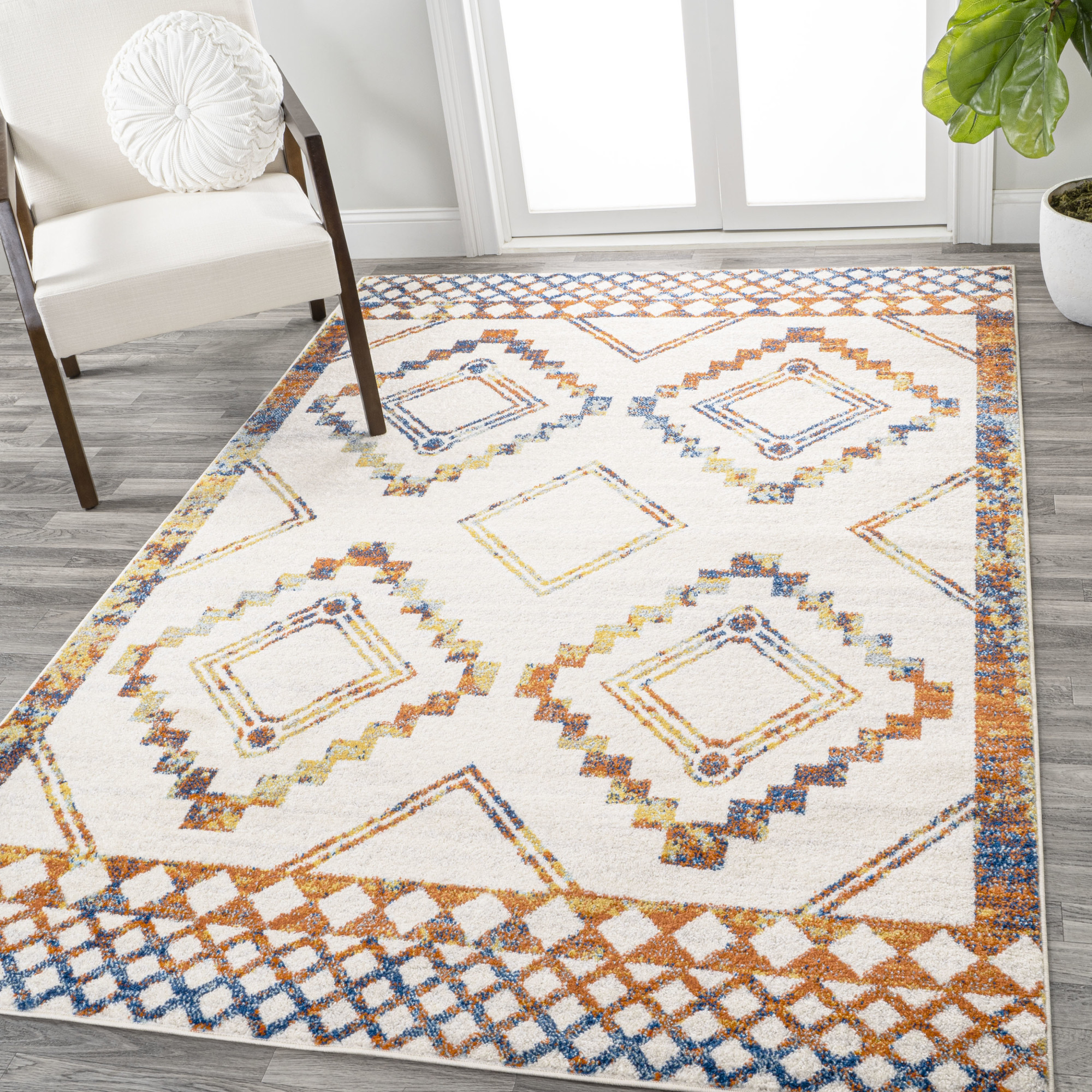 Photos - Area Rug JONATHAN Y Lighting MOH200-4 Moroccan Hype 4' x 6' Polypropylene Geometric and Moroccan & Tribal Indoor  Ivory / Blu