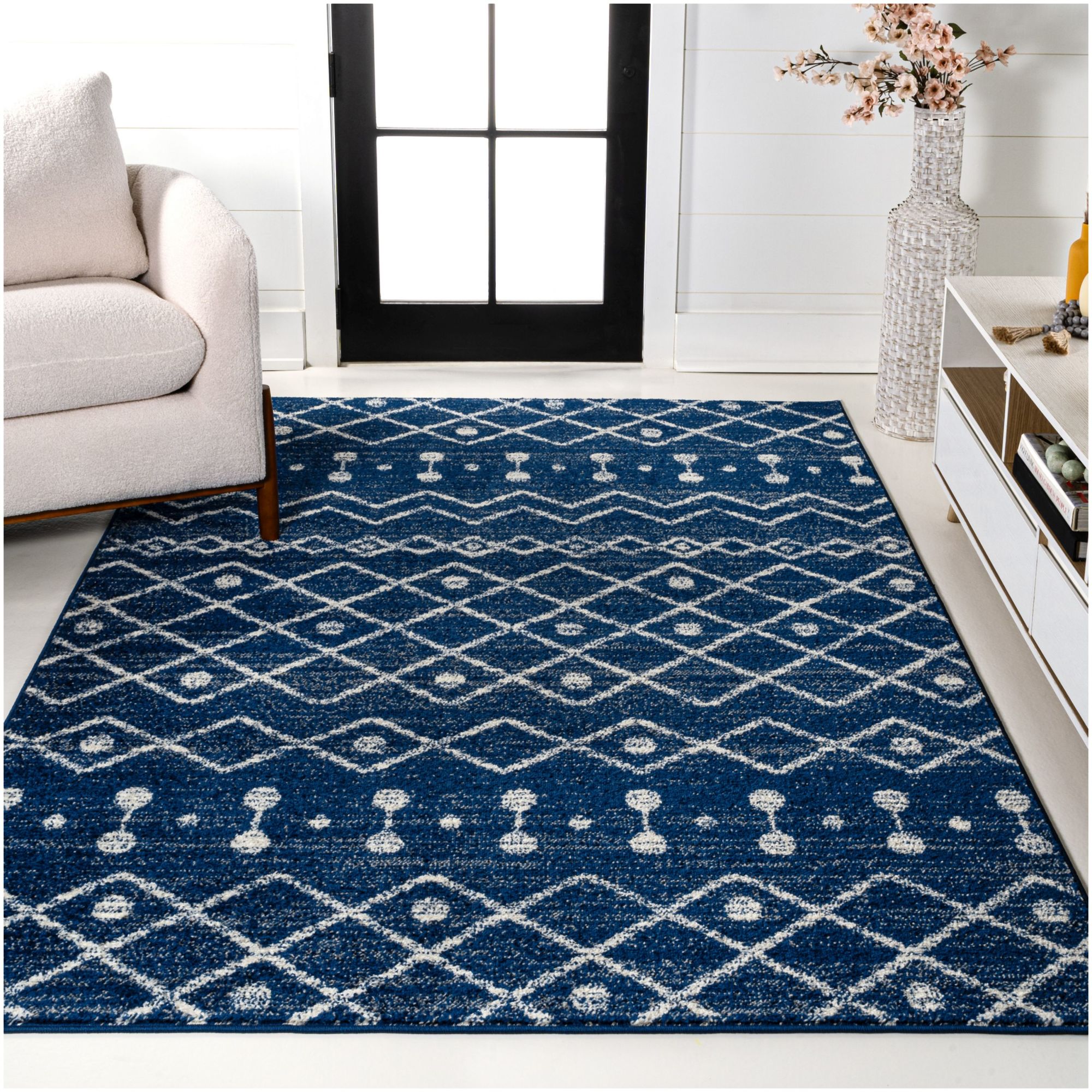 Photos - Area Rug JONATHAN Y Lighting MOH208-3 Moroccan Hype 3' x 5' Polypropylene Trellis Indoor Rectangular  Navy / Cream Home Decor