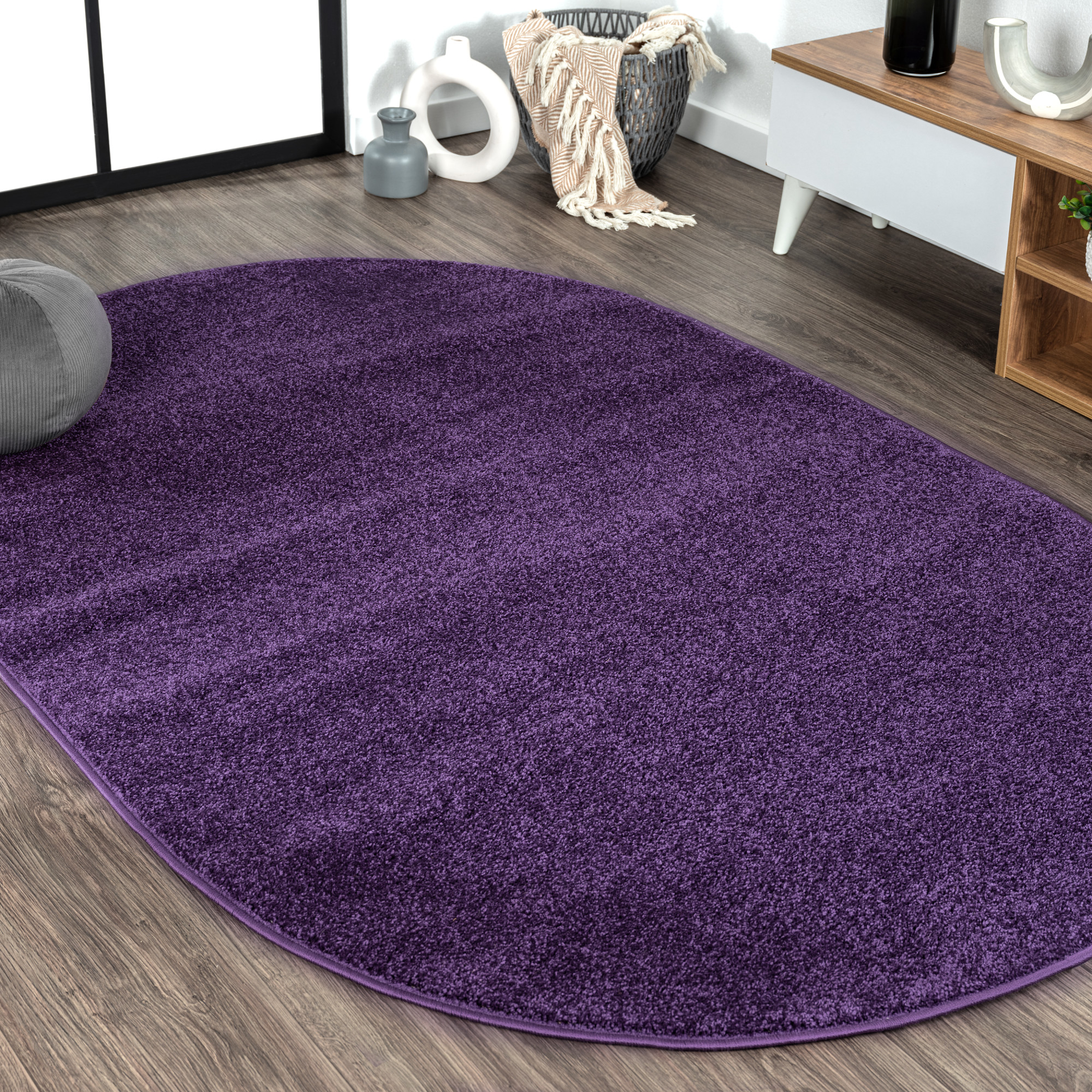 Photos - Area Rug SOLID JONATHAN Y Lighting SEU100-5OV Supersoft 5' x 8' Polypropylene  Indoor Oval  Purple Home Decor Rugs s S 