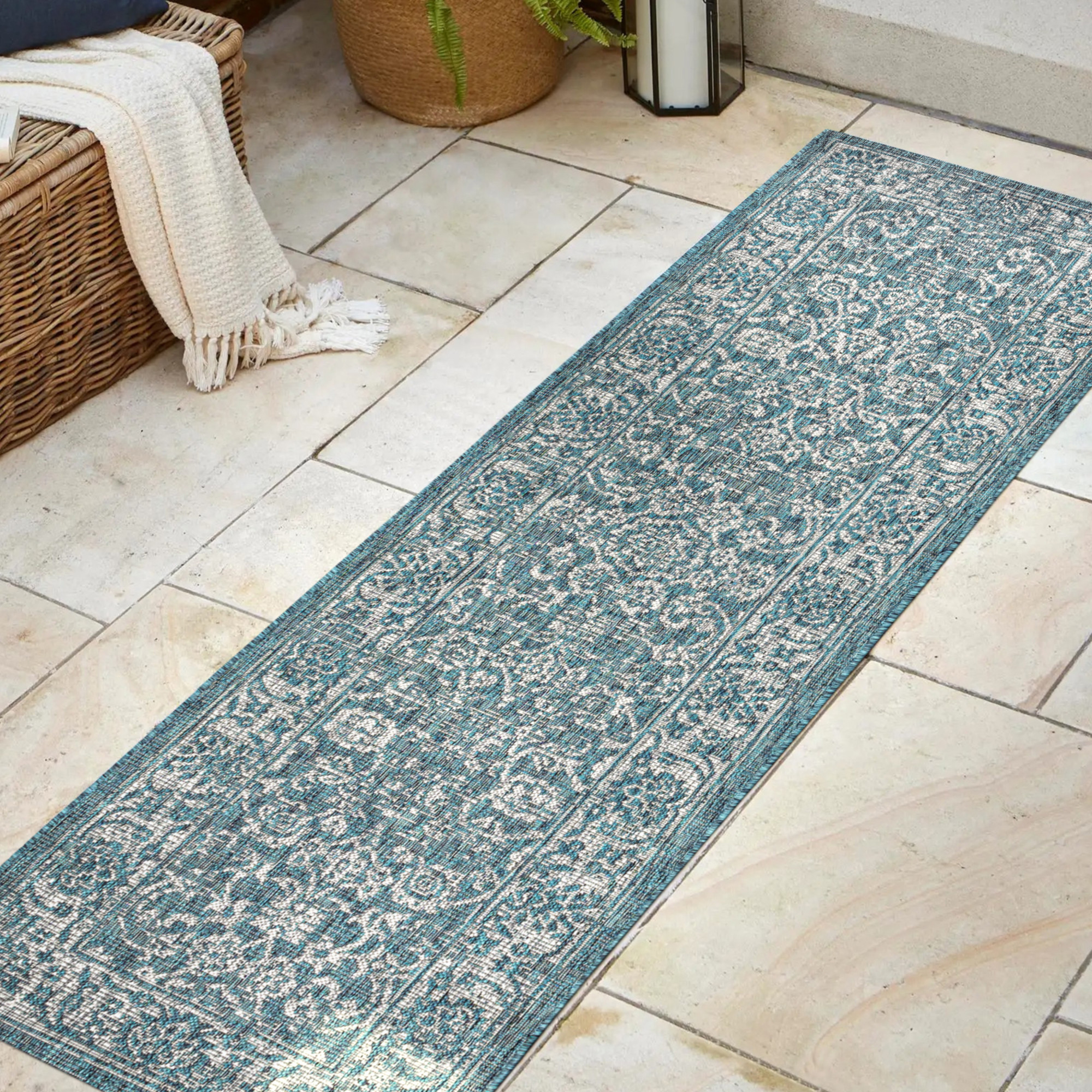 Photos - Area Rug SanTa JONATHAN Y Lighting SMB100-210  Monica 2-1/4' x 10' Polypropylene Botanical Traditional and Vintage Indoor/Outdoor Runn 