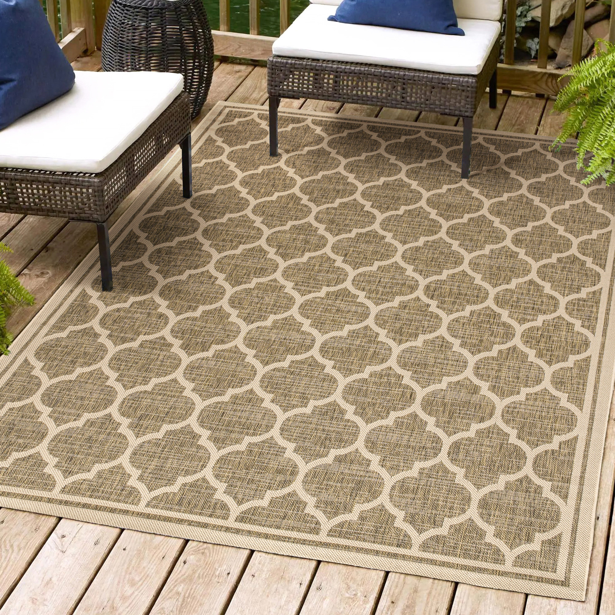 Photos - Area Rug SanTa JONATHAN Y Lighting SMB109-5  Monica 5-1/4' x 7-1/2' Polypropylene Border Geometric and Trellis Indoor/Outdoor Rectangu 