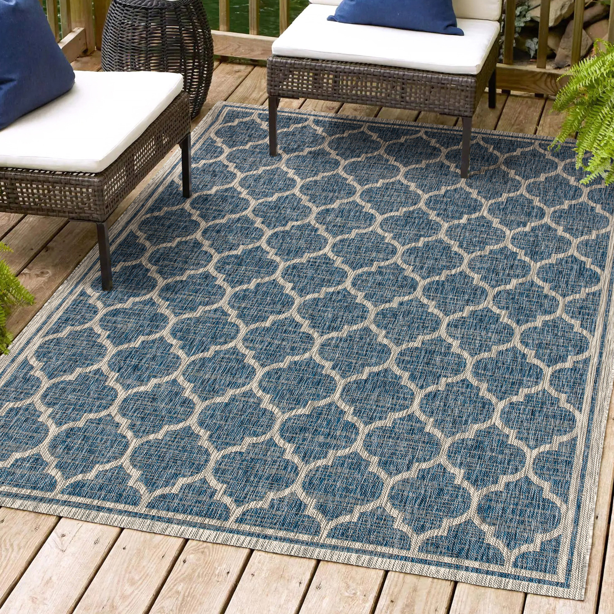 Photos - Area Rug SanTa JONATHAN Y Lighting SMB109-8  Monica 7-3/4' x 10' Polypropylene Border Geometric and Trellis Indoor/Outdoor Rectangular 