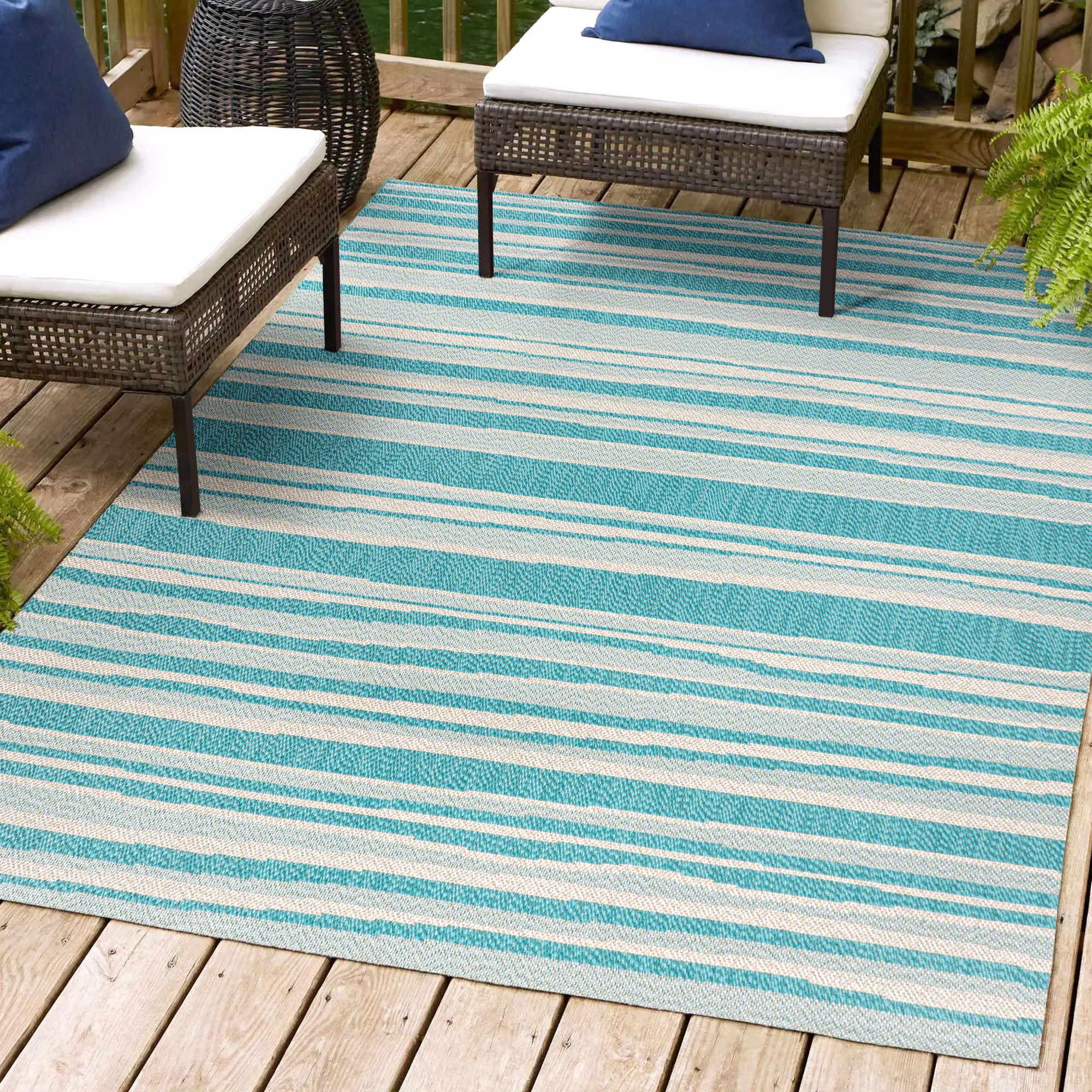 Photos - Area Rug AREA JONATHAN Y Lighting SMB205A-5 5' x 8' Polypropylene Striped Indoor/Outdoor Rectangular  Rug Aqua / Cream Home Decor Rugs 
